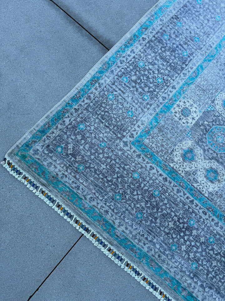 9x12 (270x365) Handmade Afghan Rug | Grey Gray Turquoise Silver Aqua Powder Blue Ivory | Wool Mamluk Hand Knotted Medallion Egyptian