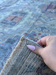 9x12 (270x365) Handmade Afghan Rug | Grey Gray Denim Powder Blue Rust Orange Ivory Sage Green Lilac Brick Red | Wool Geometric Hand Knotted