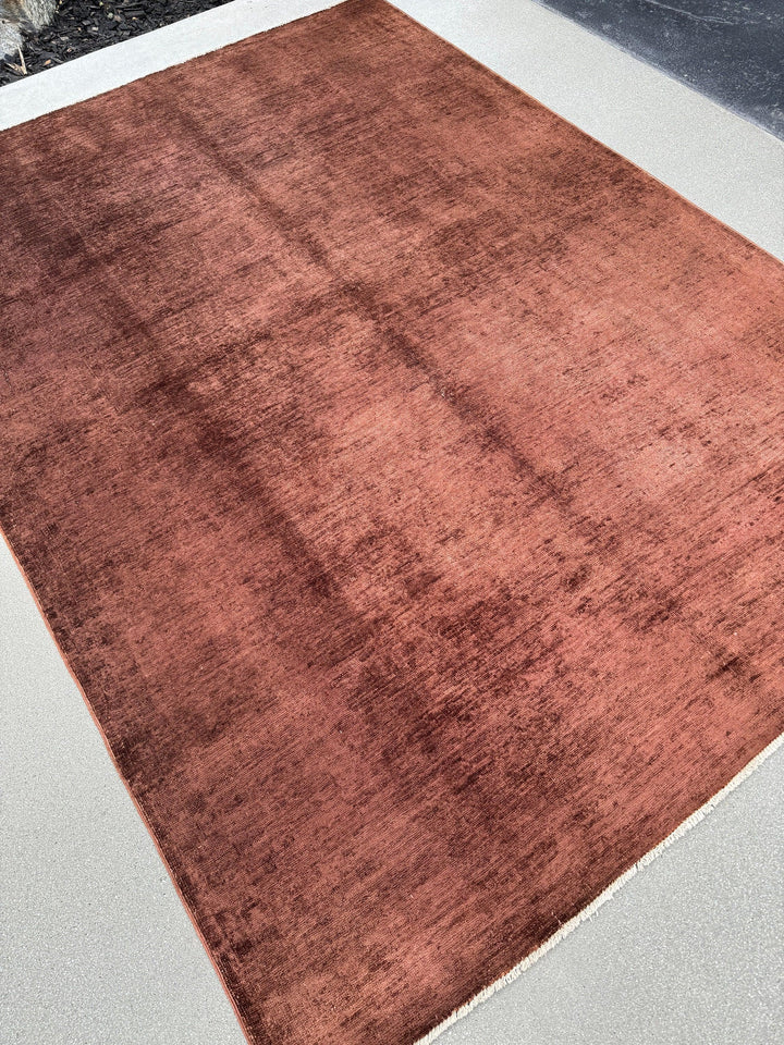 6x8 (182x244) Handmade Afghan Rug | Vermillion Chocolate Brown Terracotta | Wool Hand Knotted Minimalist