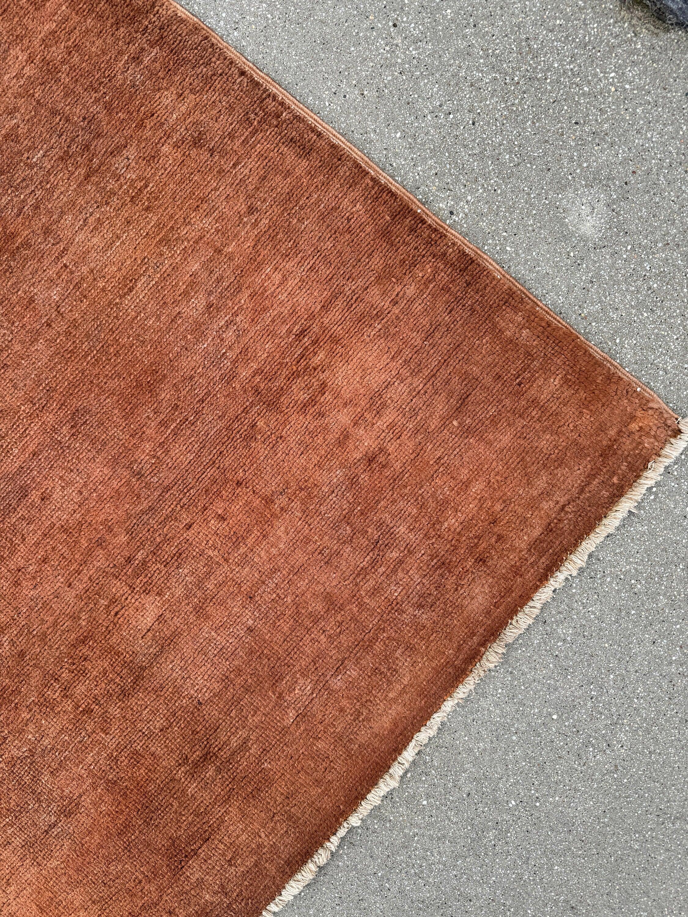 6x8 (182x244) Handmade Afghan Rug | Vermillion Chocolate Brown Terracotta | Wool Hand Knotted Minimalist