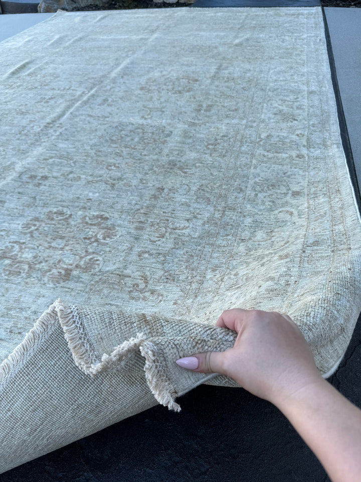 8x12 (244x365) Handmade Afghan Rug | Neutral Muted Cream Ivory Beige White | Wool Hand Knotted Floral Traditional Turkish Persian