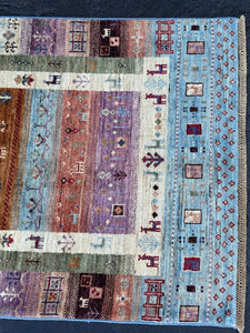 3x8 (90x245) Handmade Afghan Rug Runner | Sky Blue Lavender Chocolate Brown Brick Crimson Red Sage Green Ivory Caramel Ivory | Wool Gabbeh