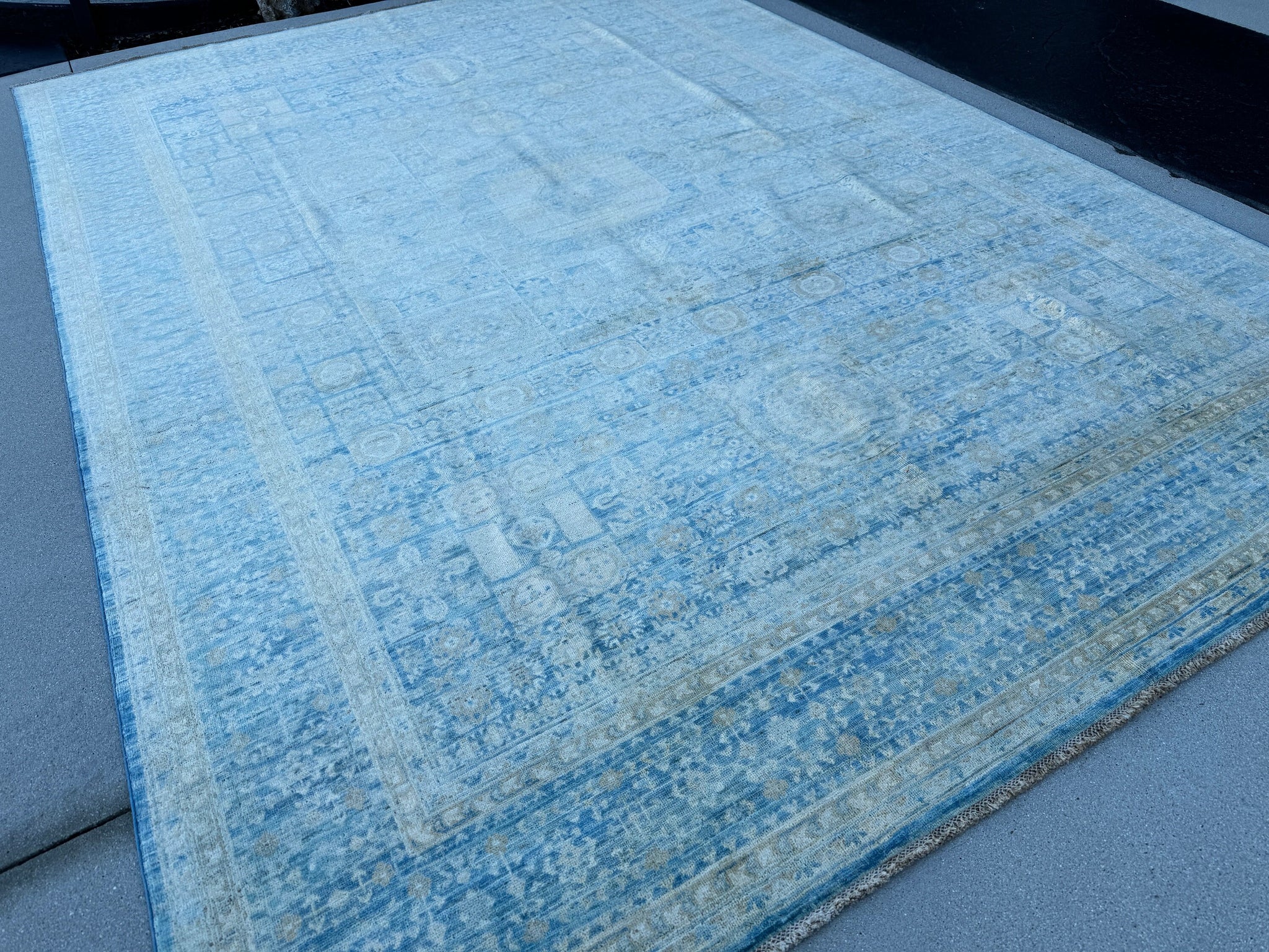8x11 (240x300) Handmade Afghan Rug | Denim Slate Navy Blue Cream Gold Beige | Wool Mamluk Hand Knotted Egyptian Turkish Persian Geometric
