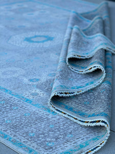 9x12 (270x365) Handmade Afghan Rug | Grey Gray Turquoise Silver Aqua Powder Blue Ivory | Wool Mamluk Hand Knotted Medallion Egyptian