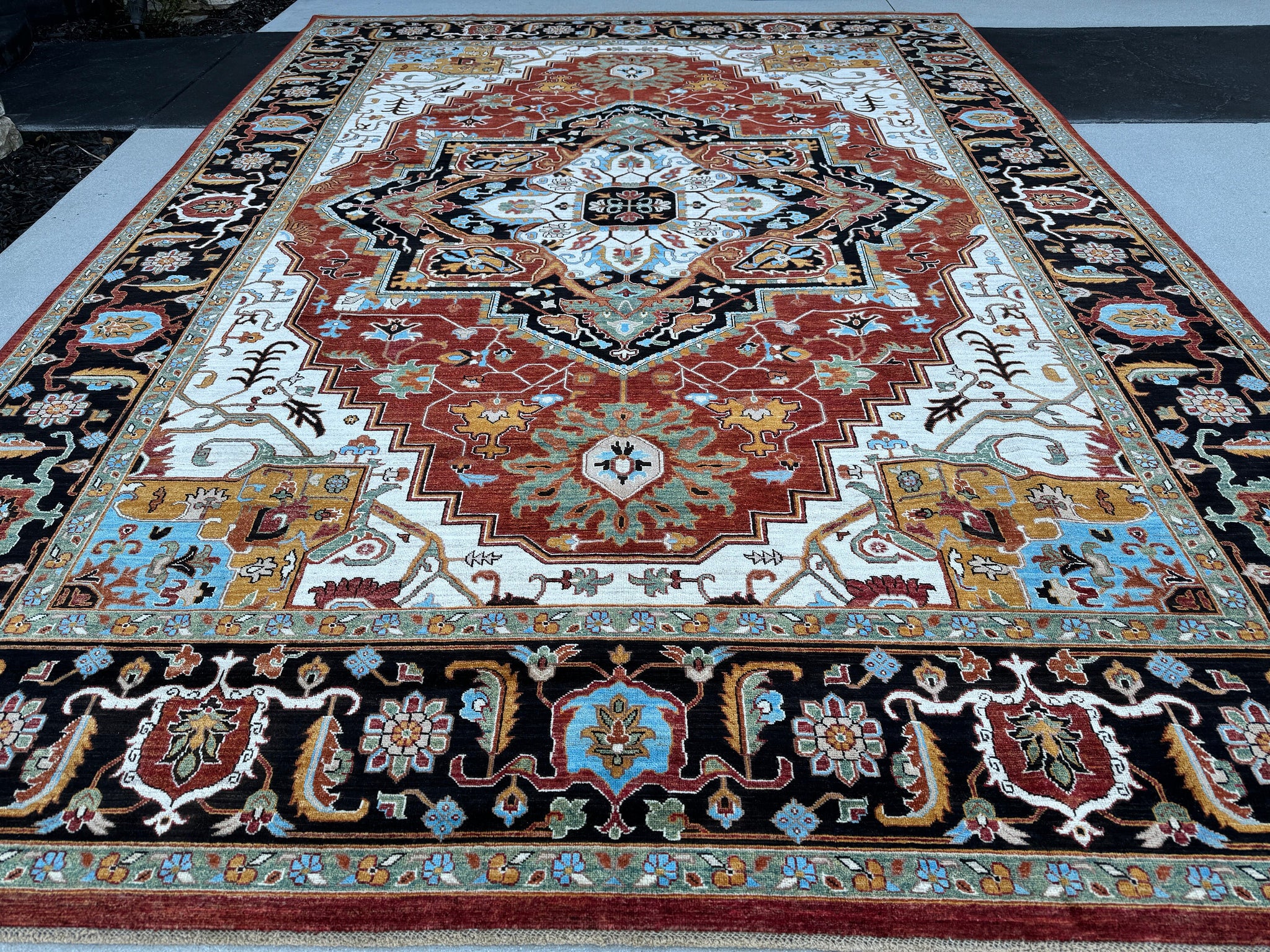 10x14 (305x400) Hand Knotted Afghan Rug | Ivory Cream Beige Black Ruby Red Teal Terracotta Honey Moss Green | Floral Persian Wool
