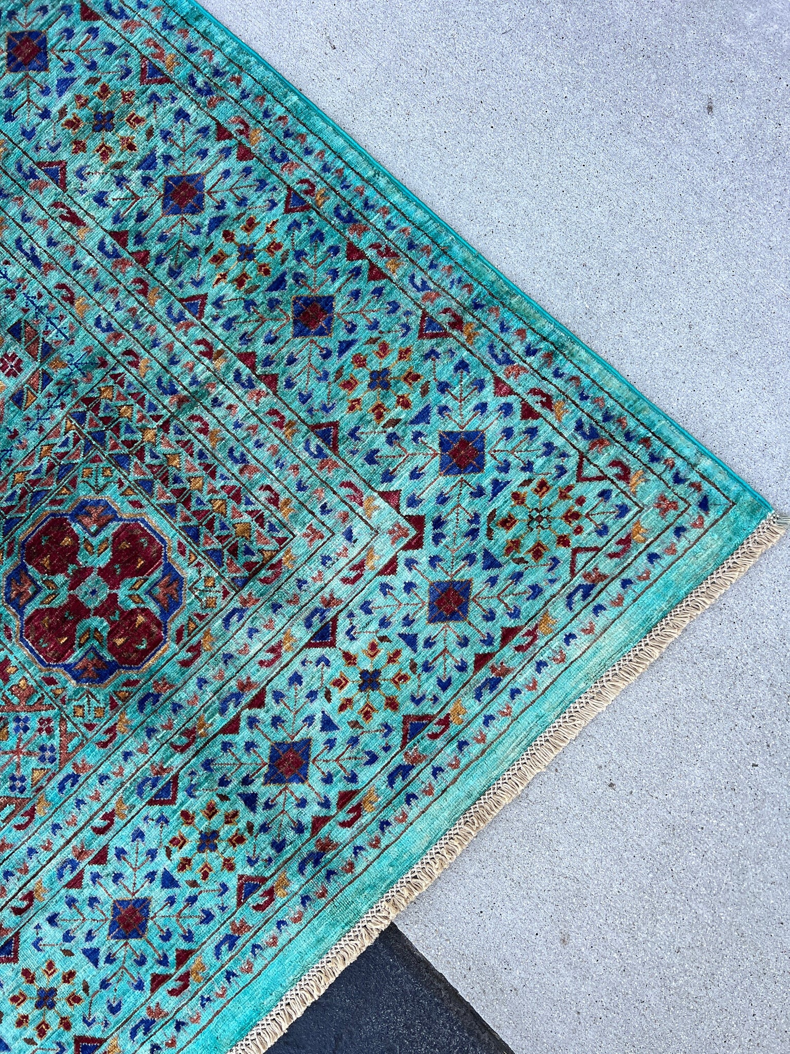 6x8 (180x245) Hand Knotted Afghan Rug | Teal Turquoise Terra Cotta Royal Blue Forest Green Mustard Yellow Ivory Burgundy | Wool Mamluk