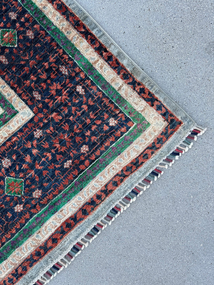 6x8 (183x244) Handmade Afghan Rug | Grey Emerald Green Burgundy Terracotta Red Purple Midnight Blue Ivory Gold Taupe | Wool Mamluk Geometric