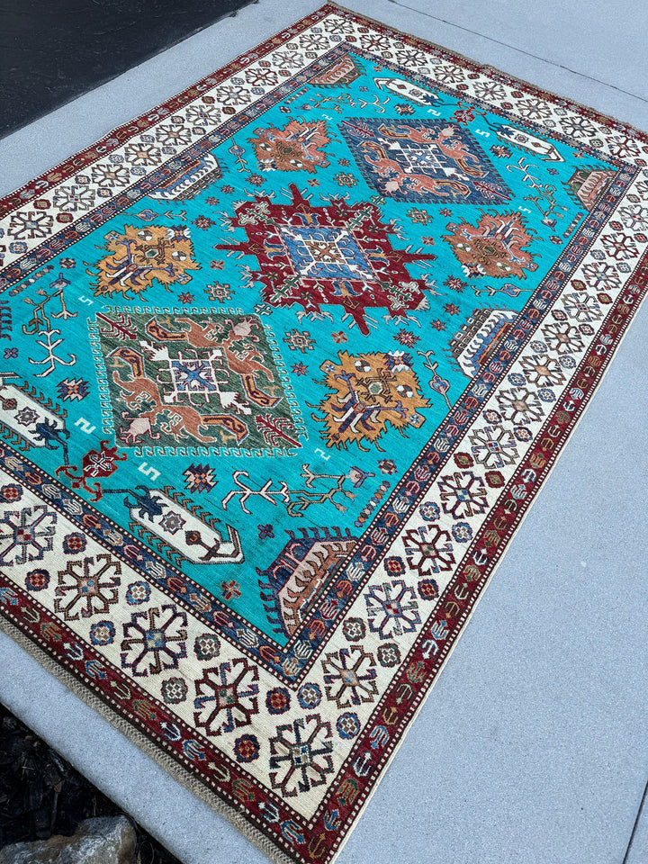 6x9 (183x274) Handmade Afghan Rug | Turquoise Burgundy Red Ivory Navy Blue Gold Chocolate Brown Rust Orange Olive Forest Green White Teal