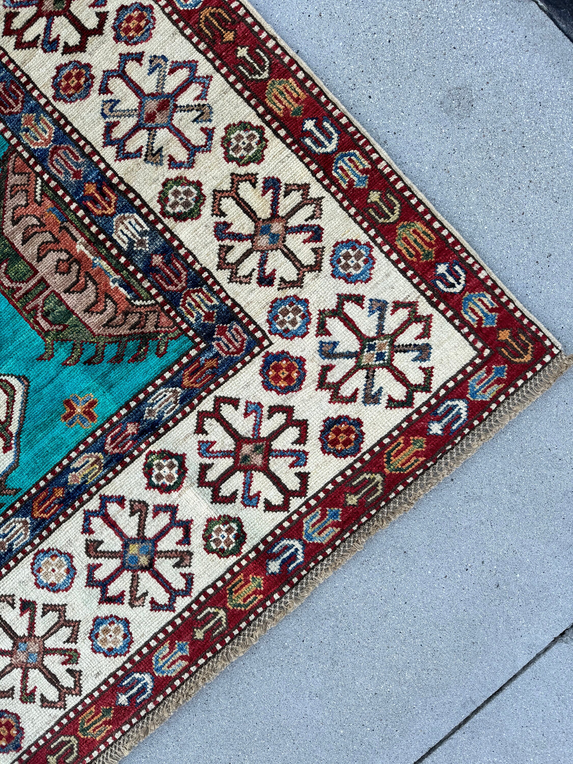 6x9 (183x274) Handmade Afghan Rug | Turquoise Burgundy Red Ivory Navy Blue Gold Chocolate Brown Rust Orange Olive Forest Green White Teal