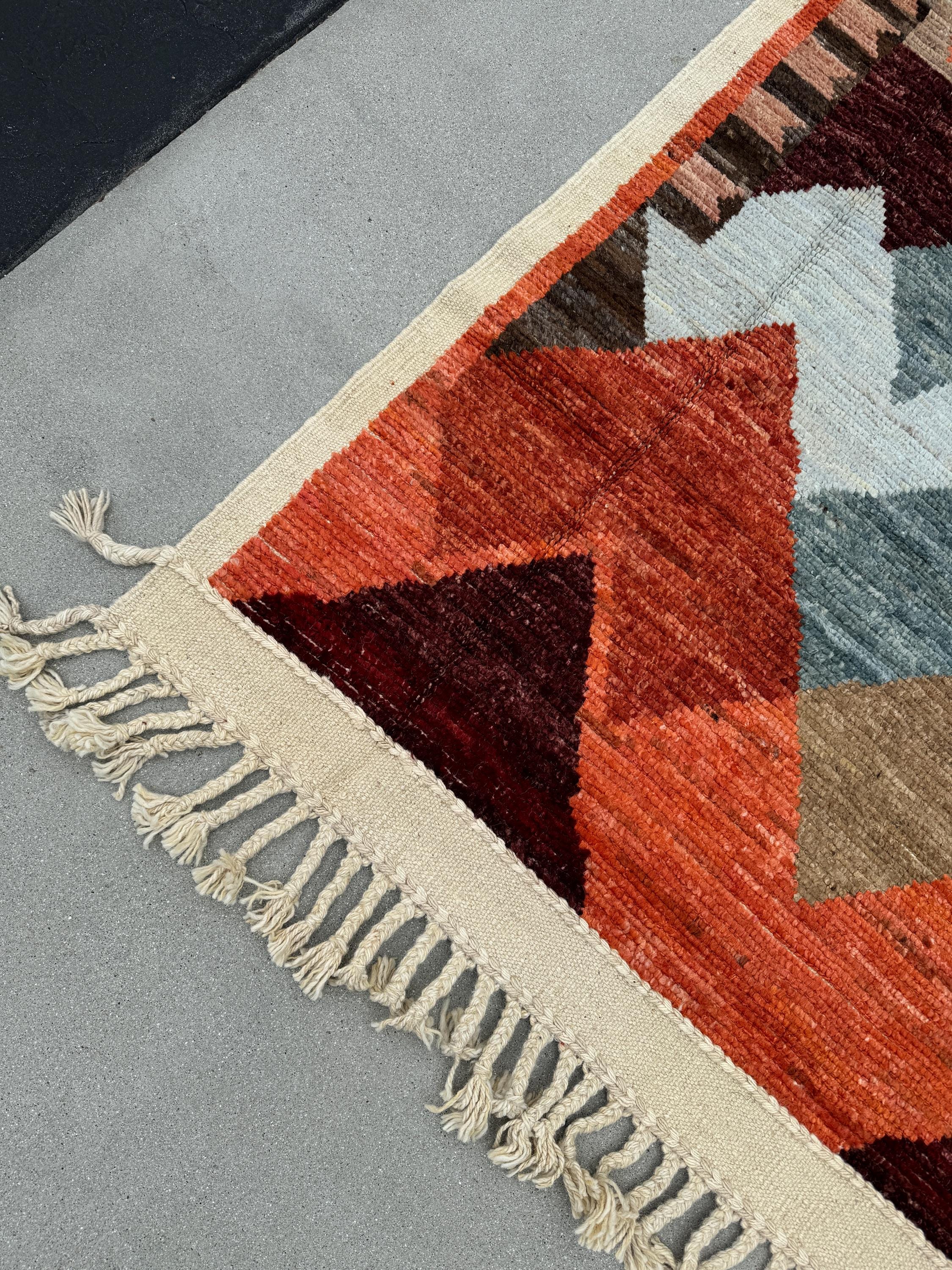 10x14-15 (305x174) Handmade Afghan Moroccan Rug | Orange Auburn Burgundy Maroon White Grey Beige Sand Coral Yellow Cream | Wool Hand Knotted