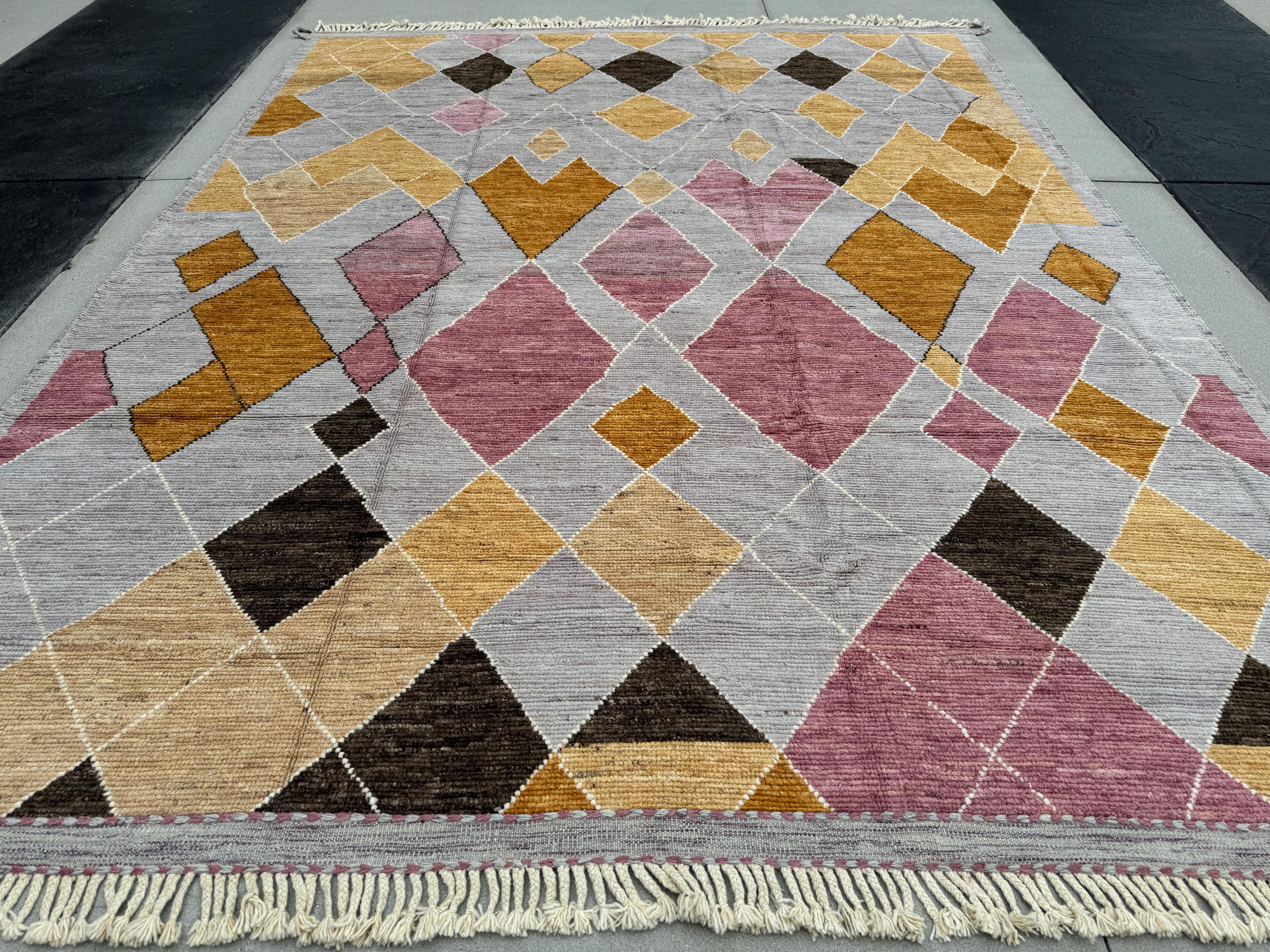 11x14 (335x426) Handmade Afghan Moroccan Rug | Grey Gray Copper Orange Charcoal Gold Yellow Dusty Rose Pink White Cream | Berber Beni Wool