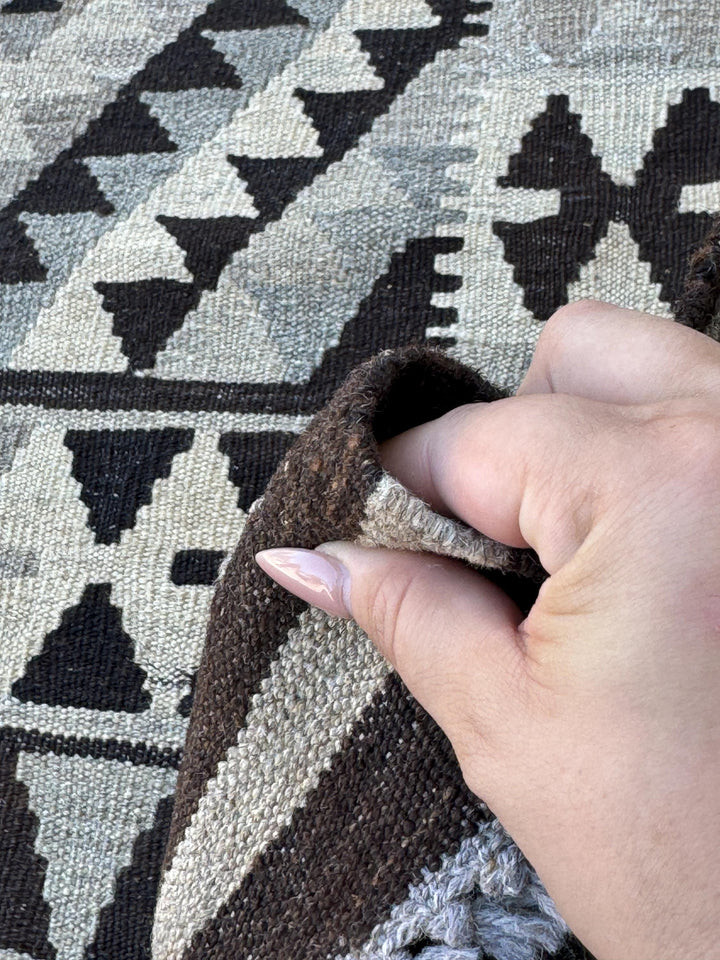 4x7 Handmade Afghan Kilim Rug | Neutral Grey Gray Golden Coffee Brown Beige Cream Black | Flatweave Turkish Oushak Oriental Persian Wool