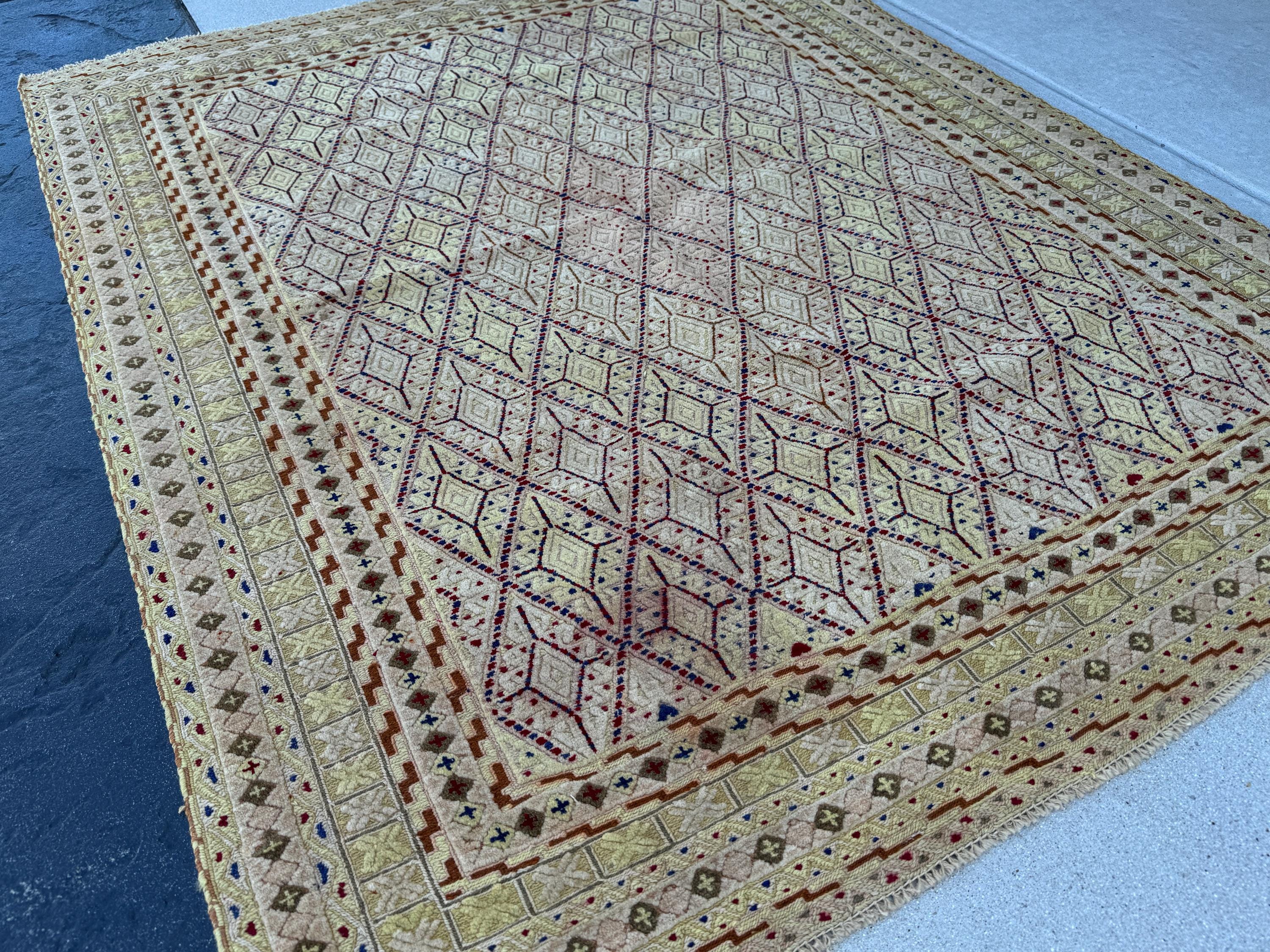 5x6 (150x180) Handmade Afghan Rug | Taupe Yellow Cornsilk Cream Beige Chocolate Brown | Hand Knotted Geometric Turkish Wool