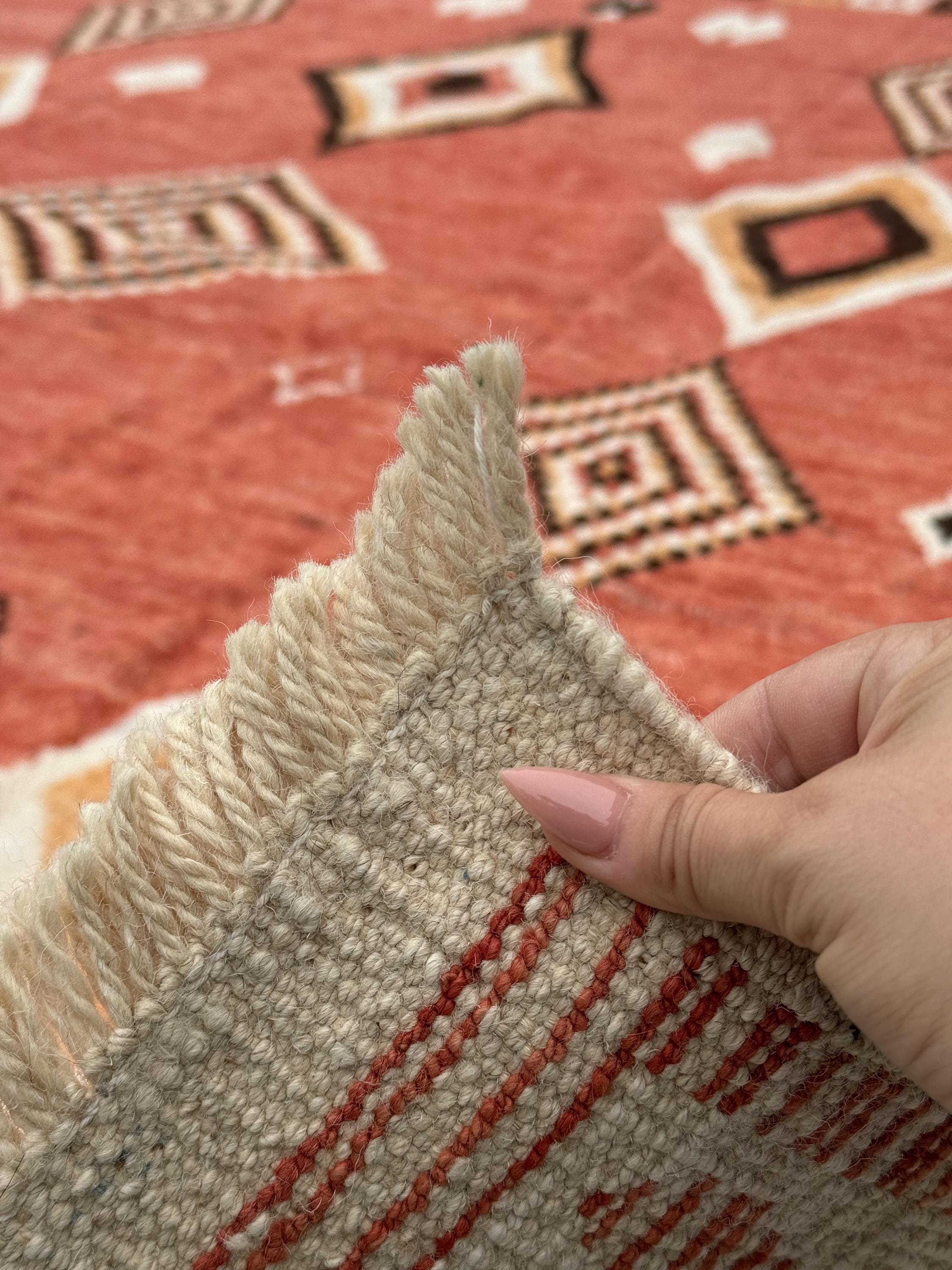 10x12 (305x365) Handmade Afghan Moroccan Rug | Terracotta Red Coral Saffron Orange Black Mustard Yellow White | Wool Hand Knotted Geometric