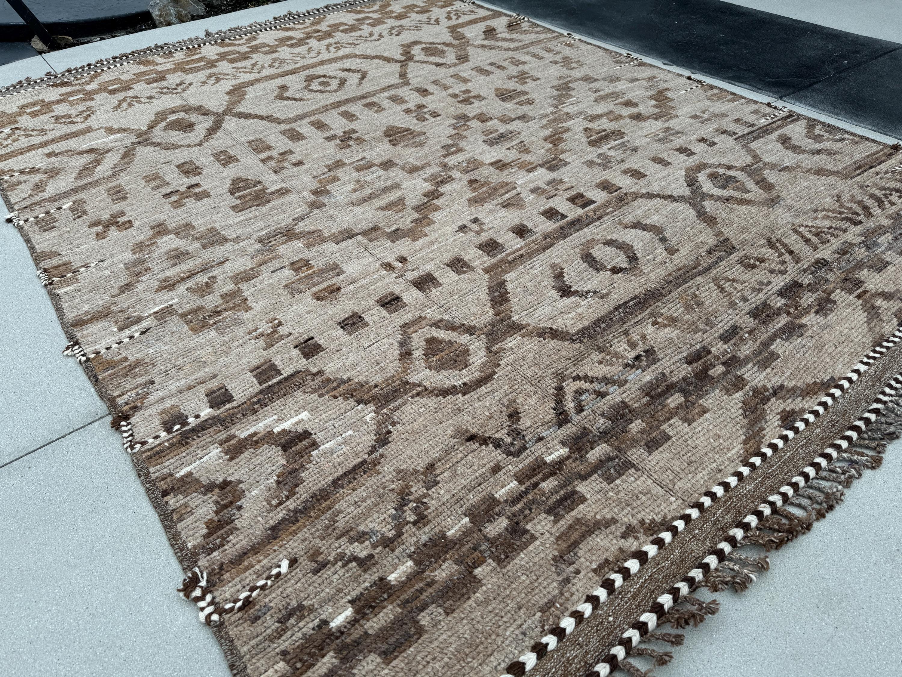 9x13 (274x396) Handmade Afghan Moroccan Rug | Neutral Earth Tones Beige Tan Sand Brown Black White | Wool Geometric Tribal Handknotted