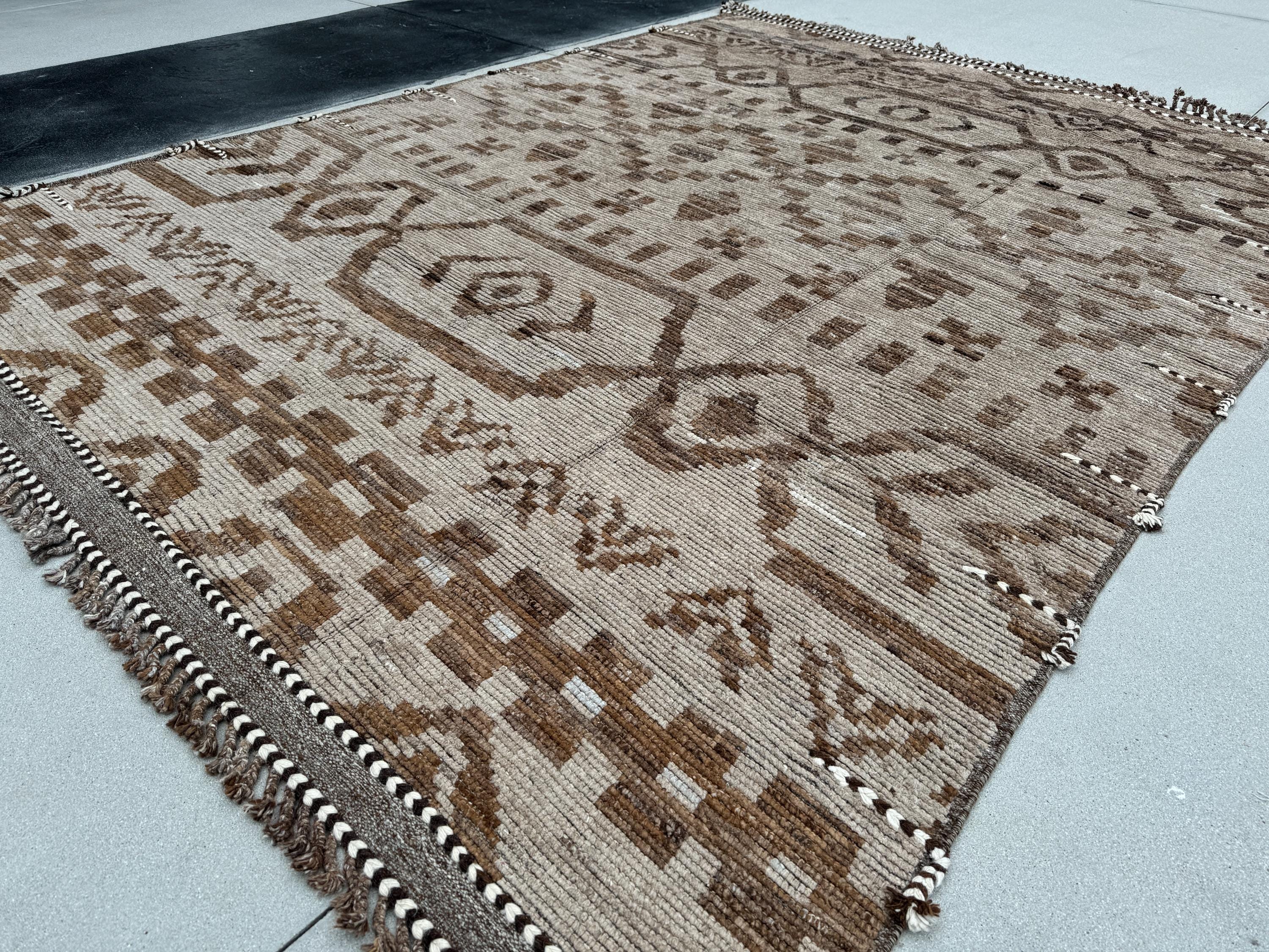 9x13 (274x396) Handmade Afghan Moroccan Rug | Neutral Earth Tones Beige Tan Sand Brown Black White | Wool Geometric Tribal Handknotted