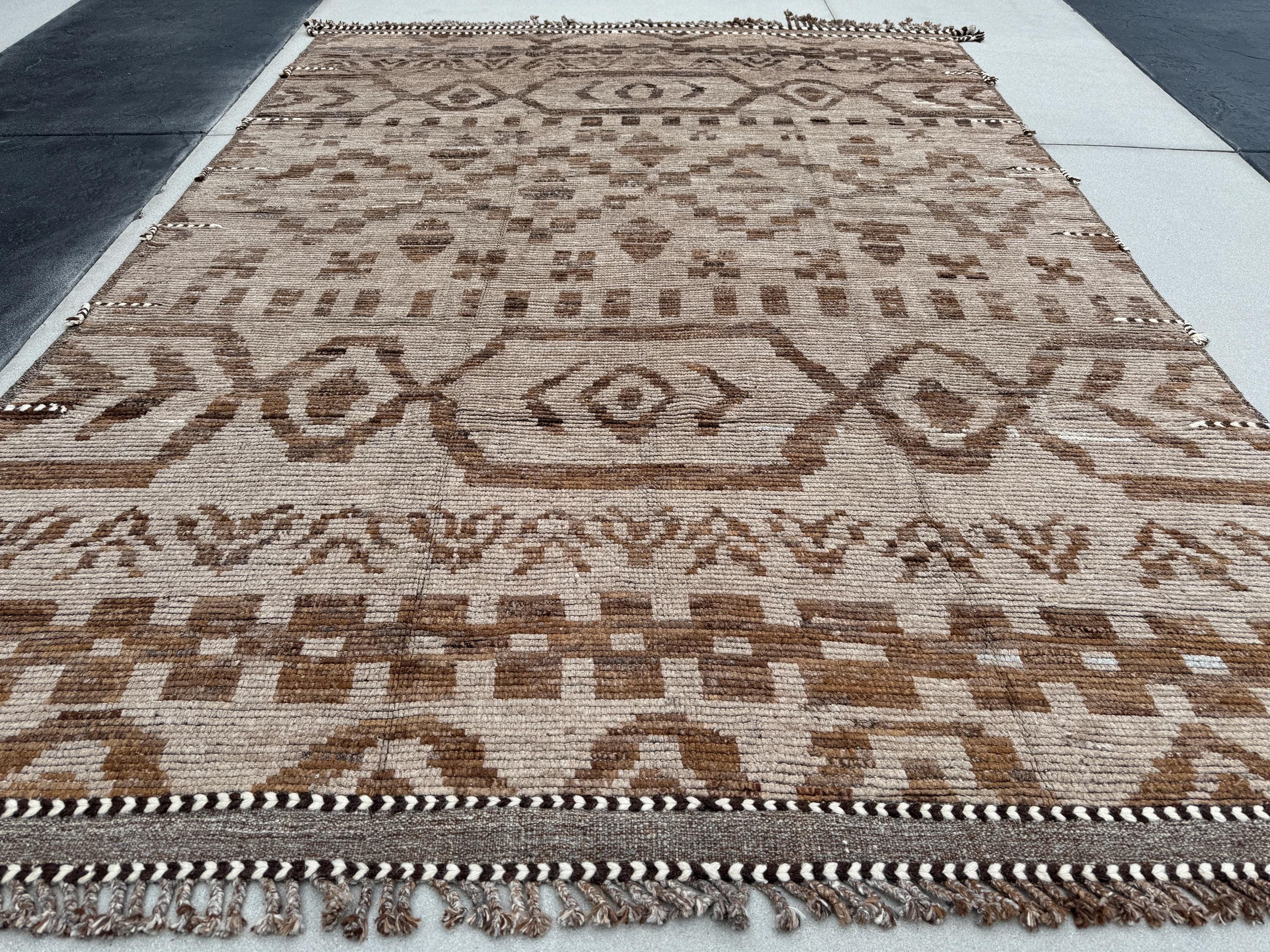 9x13 (274x396) Handmade Afghan Moroccan Rug | Neutral Earth Tones Beige Tan Sand Brown Black White | Wool Geometric Tribal Handknotted