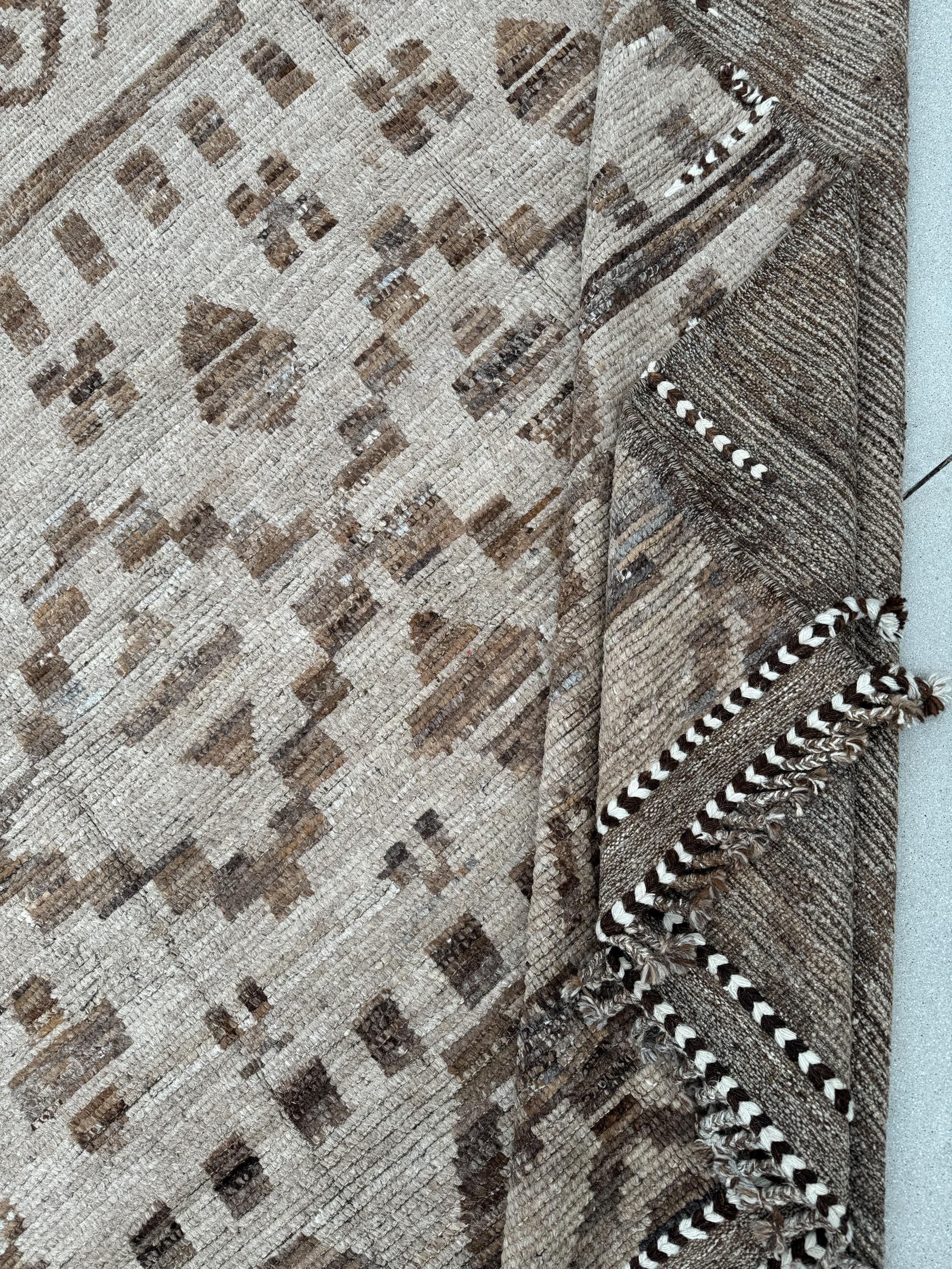 9x13 (274x396) Handmade Afghan Moroccan Rug | Neutral Earth Tones Beige Tan Sand Brown Black White | Wool Geometric Tribal Handknotted