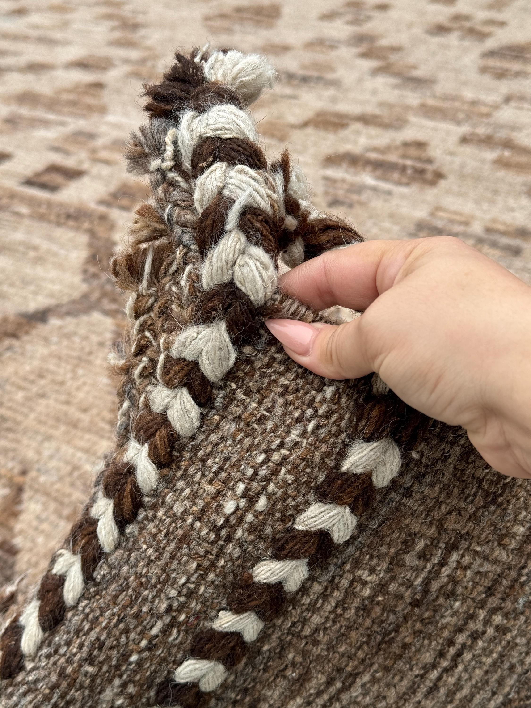 9x13 (274x396) Handmade Afghan Moroccan Rug | Neutral Earth Tones Beige Tan Sand Brown Black White | Wool Geometric Tribal Handknotted