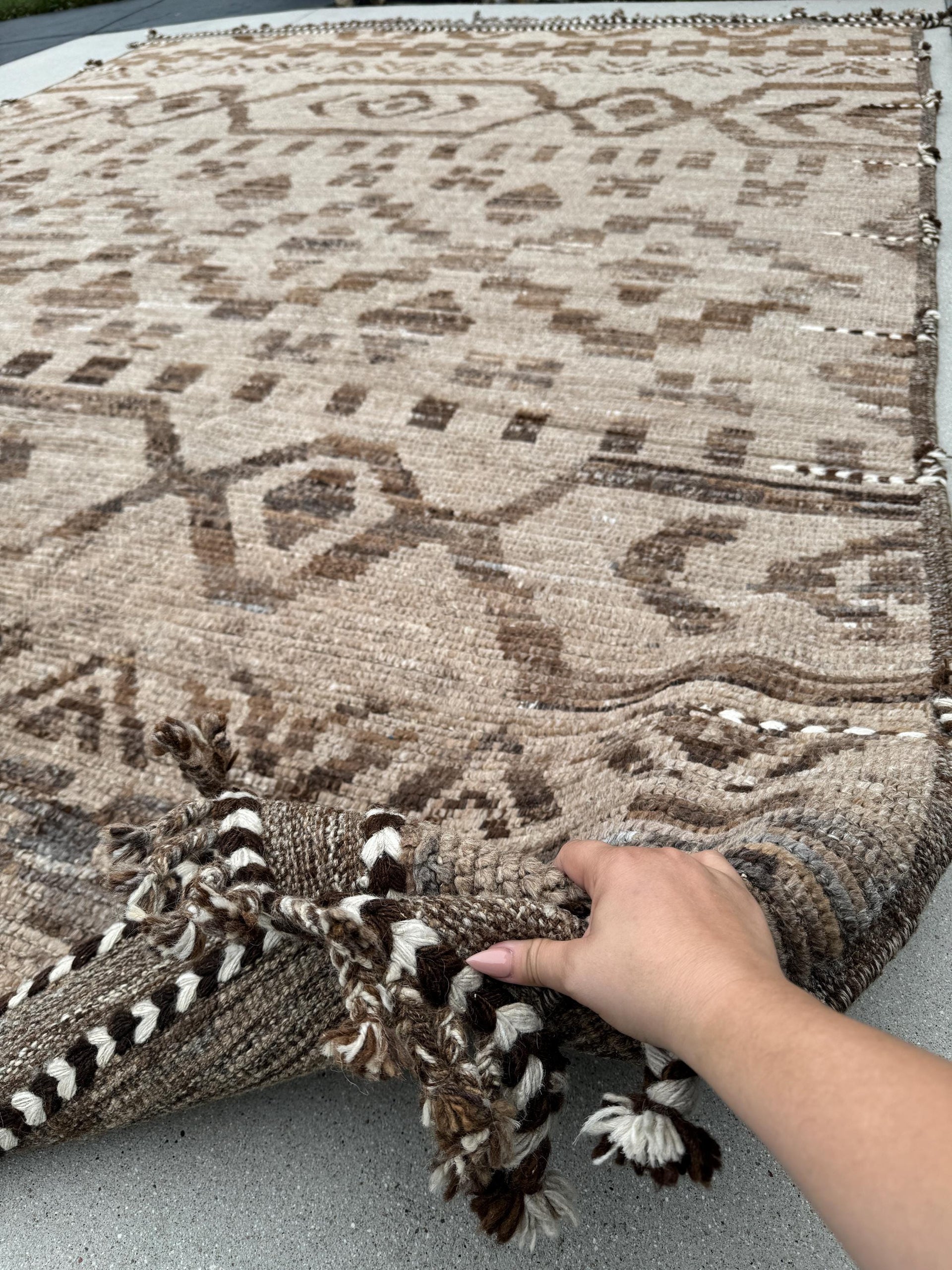 9x13 (274x396) Handmade Afghan Moroccan Rug | Neutral Earth Tones Beige Tan Sand Brown Black White | Wool Geometric Tribal Handknotted