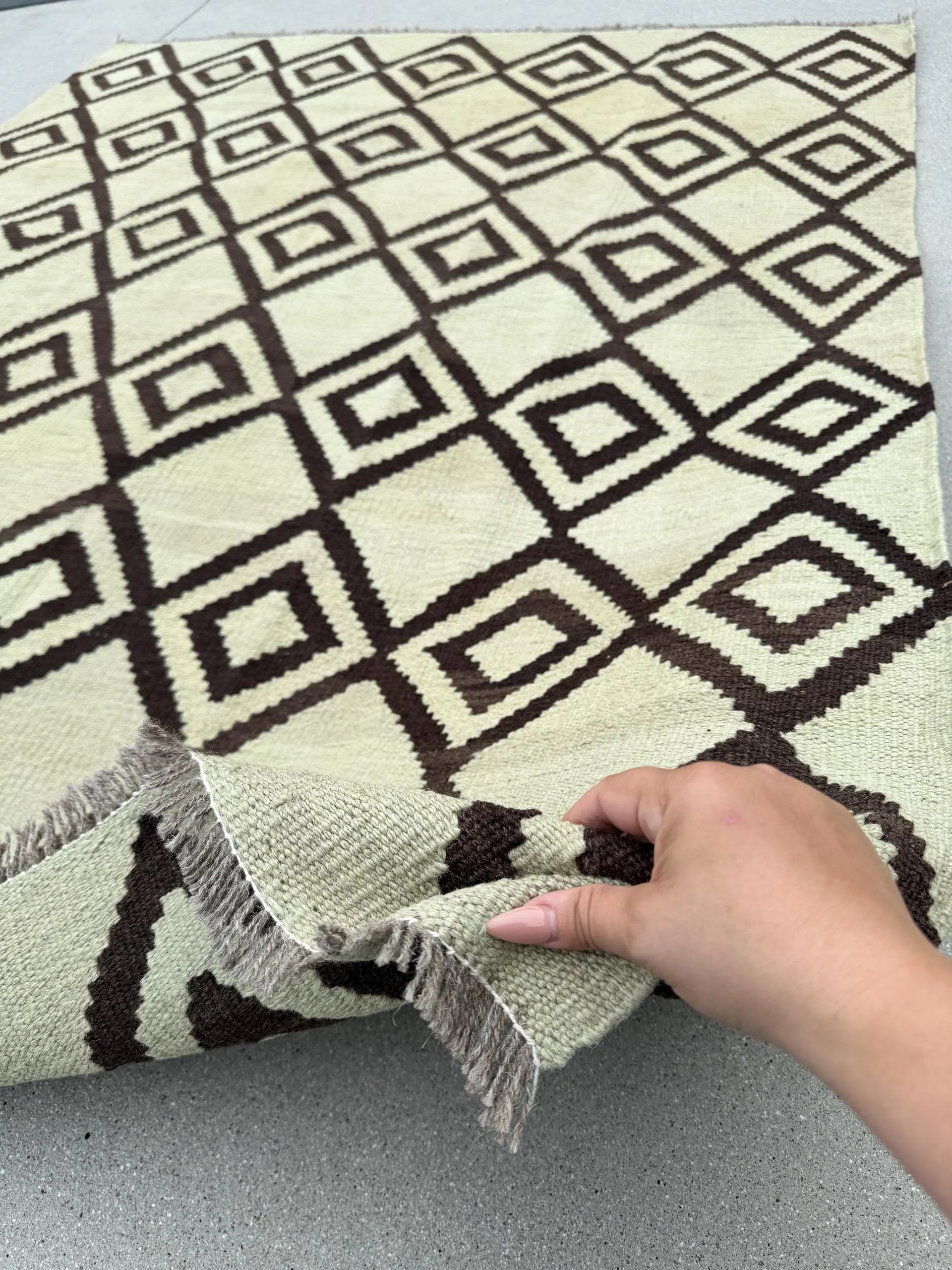 5x7 (150x200) Handmade Kilim Afghan Rug | Cream Ivory Beige Coffee Brown | Flatweave Tribal Nomadic Turkish Moroccan Outdoor Persian Wool