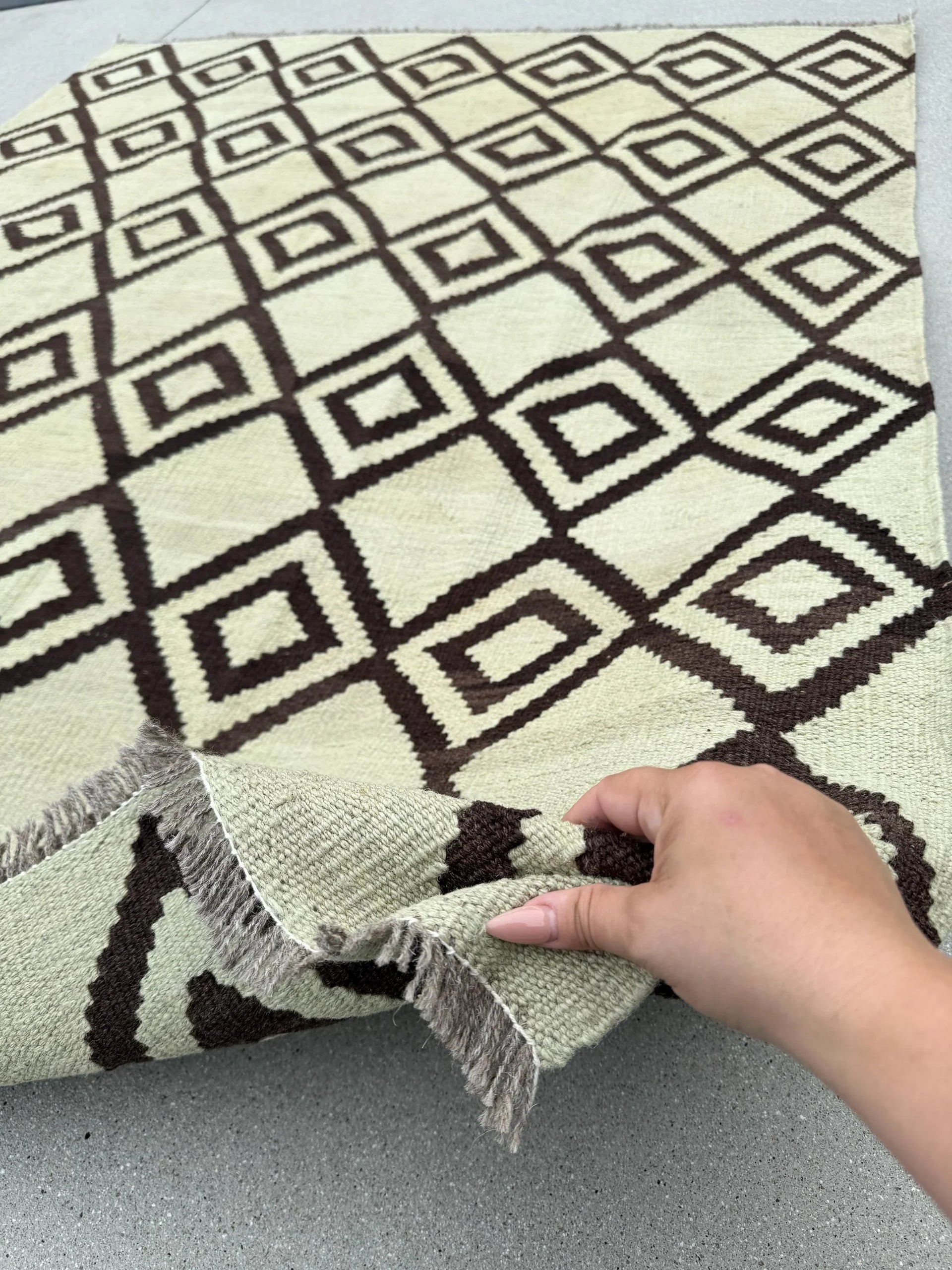 5x7 (150x200) Handmade Kilim Afghan Rug | Cream Ivory Beige Coffee Brown | Flatweave Tribal Nomadic Turkish Moroccan Outdoor Persian Wool