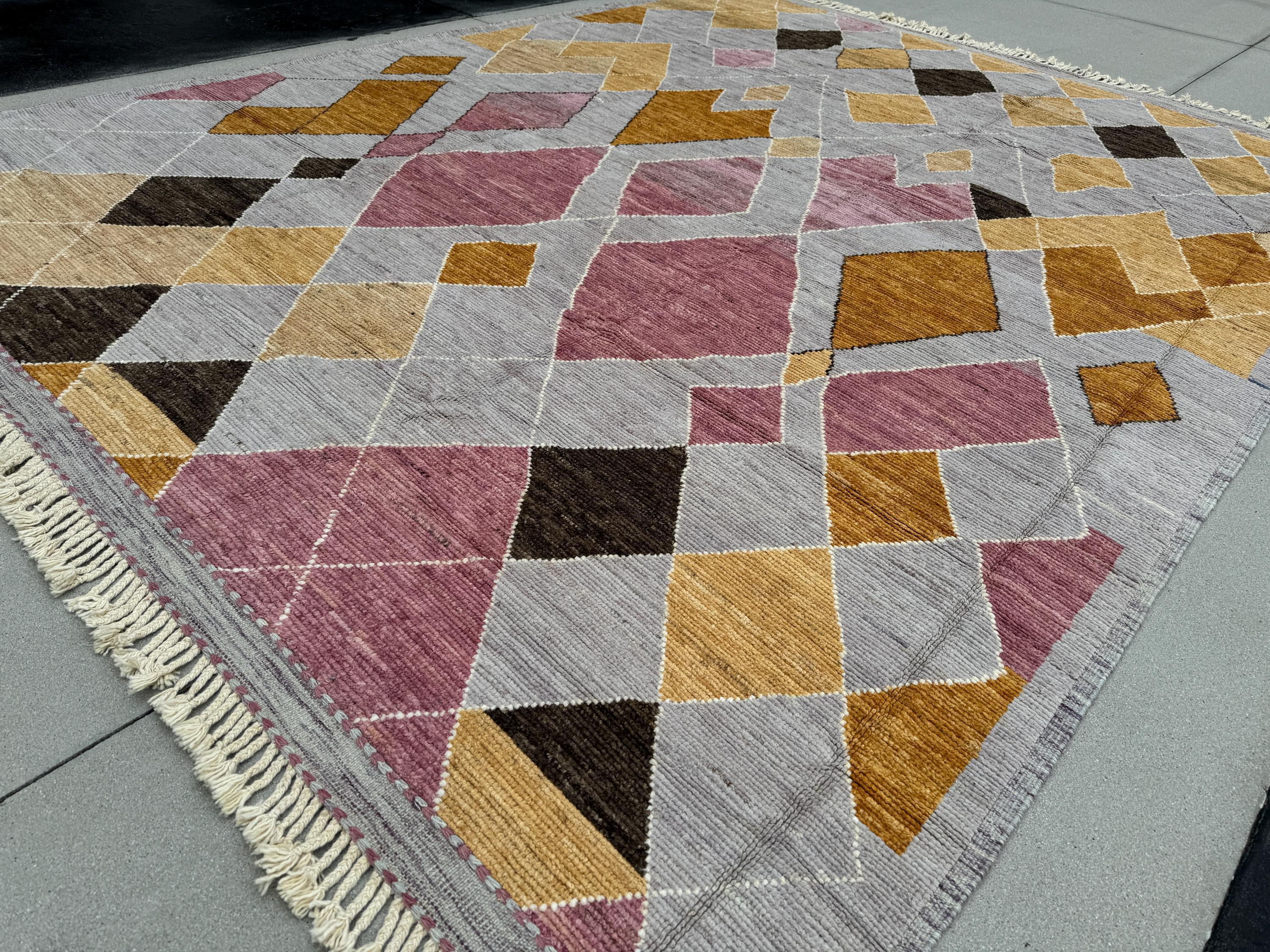 11x14 (335x426) Handmade Afghan Moroccan Rug | Grey Gray Copper Orange Charcoal Gold Yellow Dusty Rose Pink White Cream | Berber Beni Wool