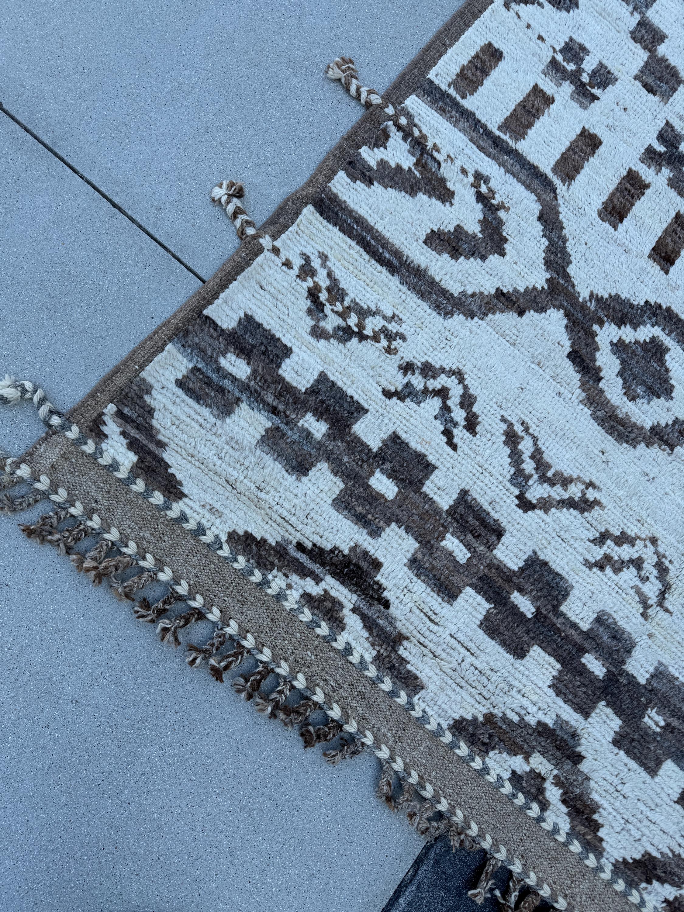 8x11 (240x330) Handmade Afghan Moroccan Rug | Neutral Ivory Cream White Beige Grey Gray | Wool Hand Knotted Geometric Tribal Plush Shag