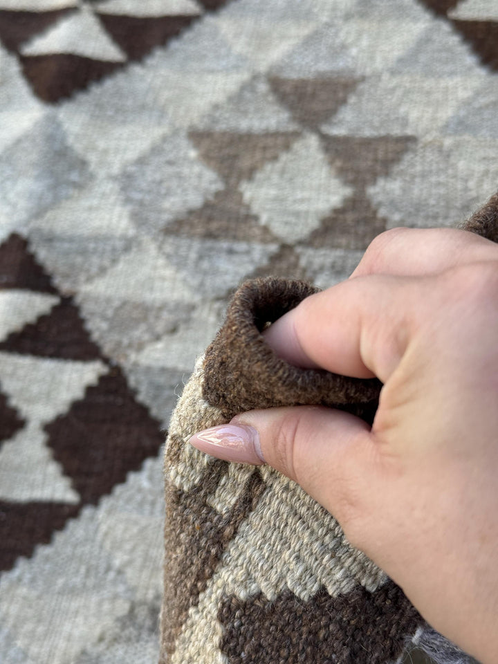 3x5 (100x180) Handmade Afghan Kilim Rug | Light Grey Gray Taupe Coffee Brown | Hand Knotted Geometric Bohemian Turkish Persian Oriental Wool