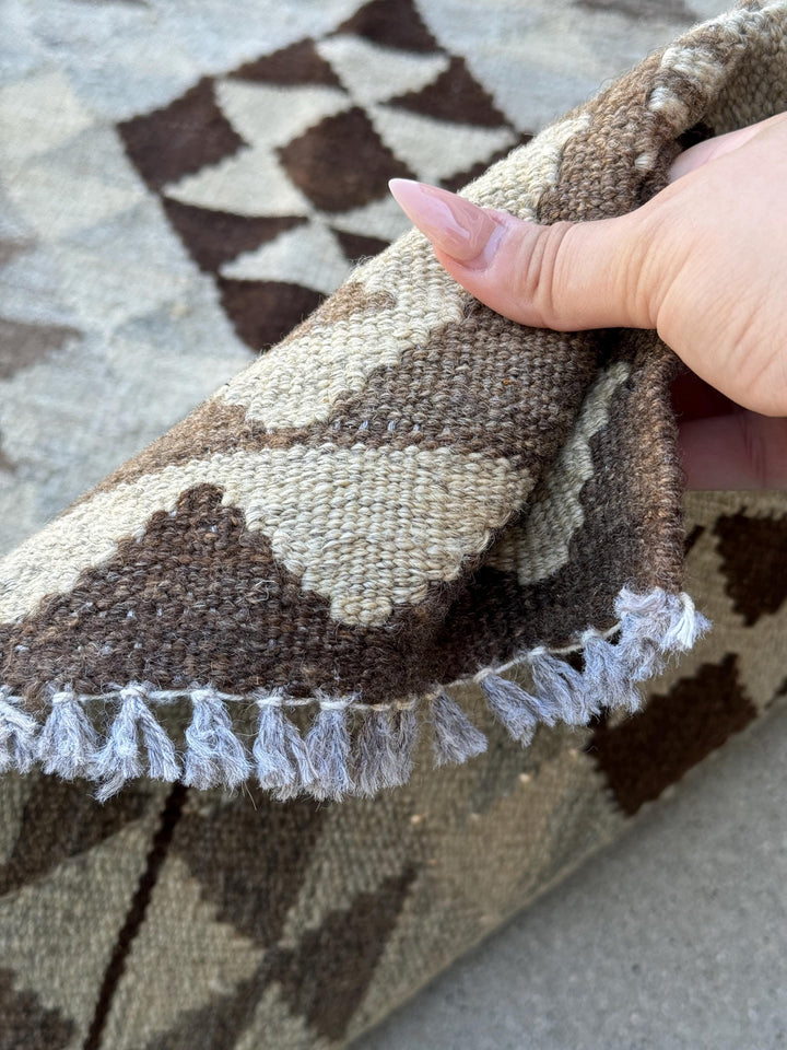 3x5 (100x180) Handmade Afghan Kilim Rug | Light Grey Gray Taupe Coffee Brown | Hand Knotted Geometric Bohemian Turkish Persian Oriental Wool