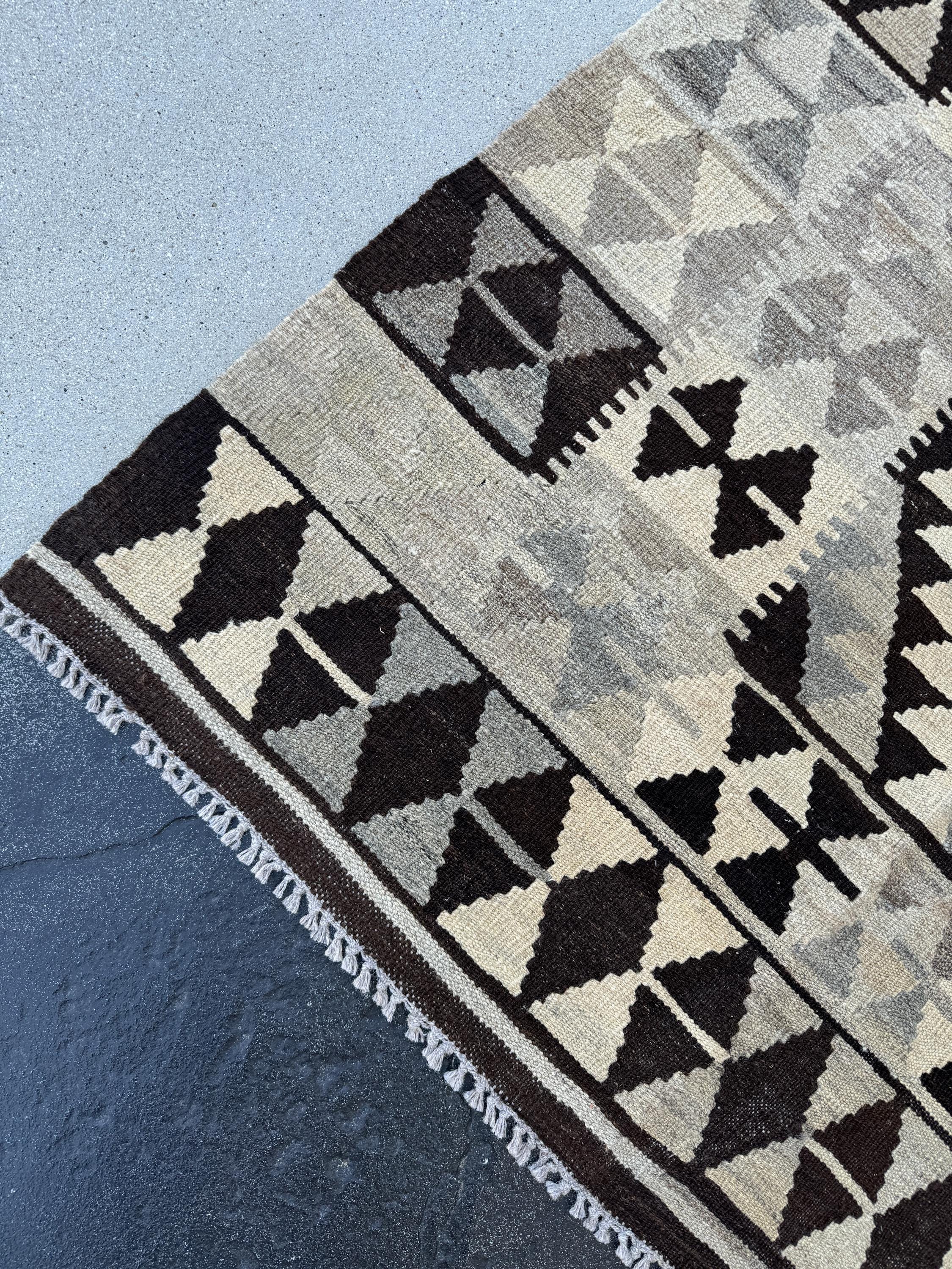 4x7 Handmade Afghan Kilim Rug | Neutral Grey Gray Golden Coffee Brown Beige Cream Black | Flatweave Turkish Oushak Oriental Persian Wool