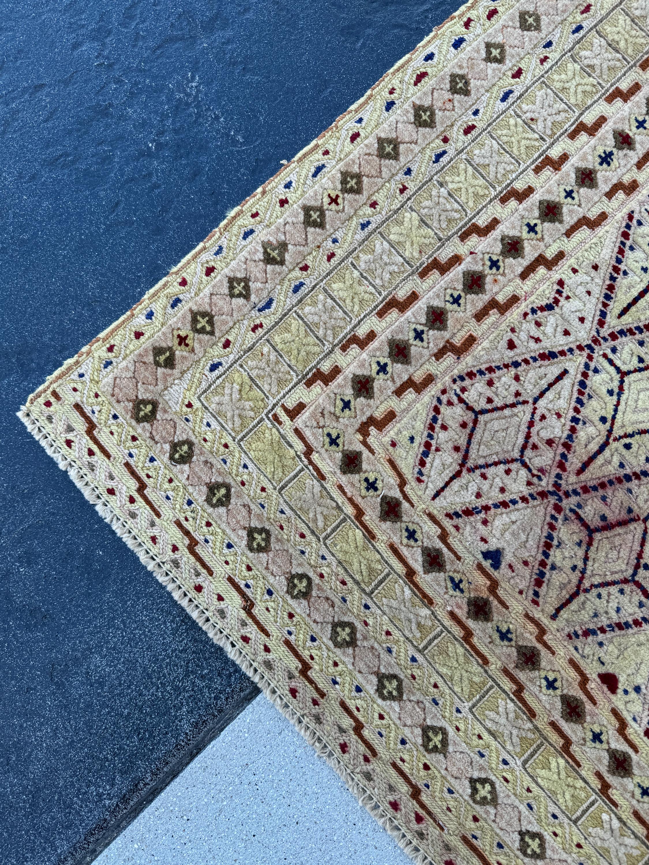 5x6 (150x180) Handmade Afghan Rug | Taupe Yellow Cornsilk Cream Beige Chocolate Brown | Hand Knotted Geometric Turkish Wool