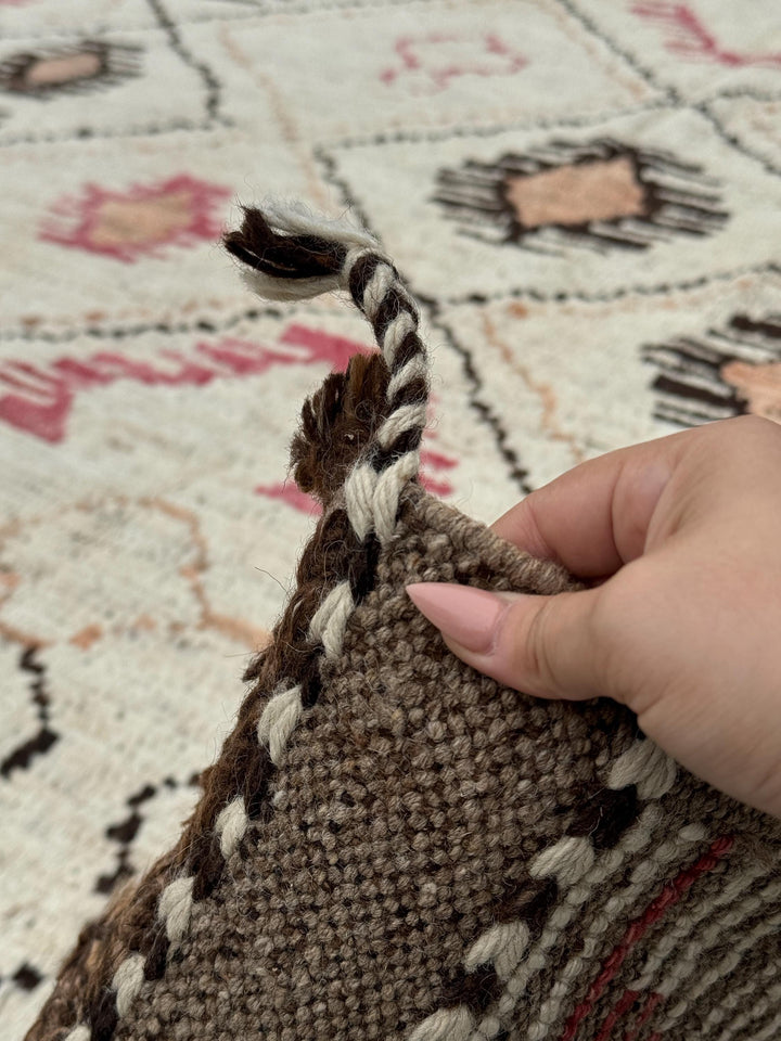 9x11 Handmade Afghan Moroccan Rug | Ivory Cream Black Pink Brown | Berber Beni Plush Turkish Wool Oushak Flokati Ourain Bohemian Persian