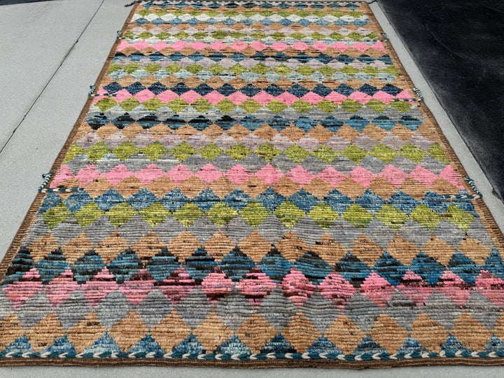 7x10 Handmade Afghan Moroccan Rug | Pink Light Dark Green Blue Gray Beige Tan Brown Black | Berber Beni Oushak Ourain Tufted Bohemian Wool