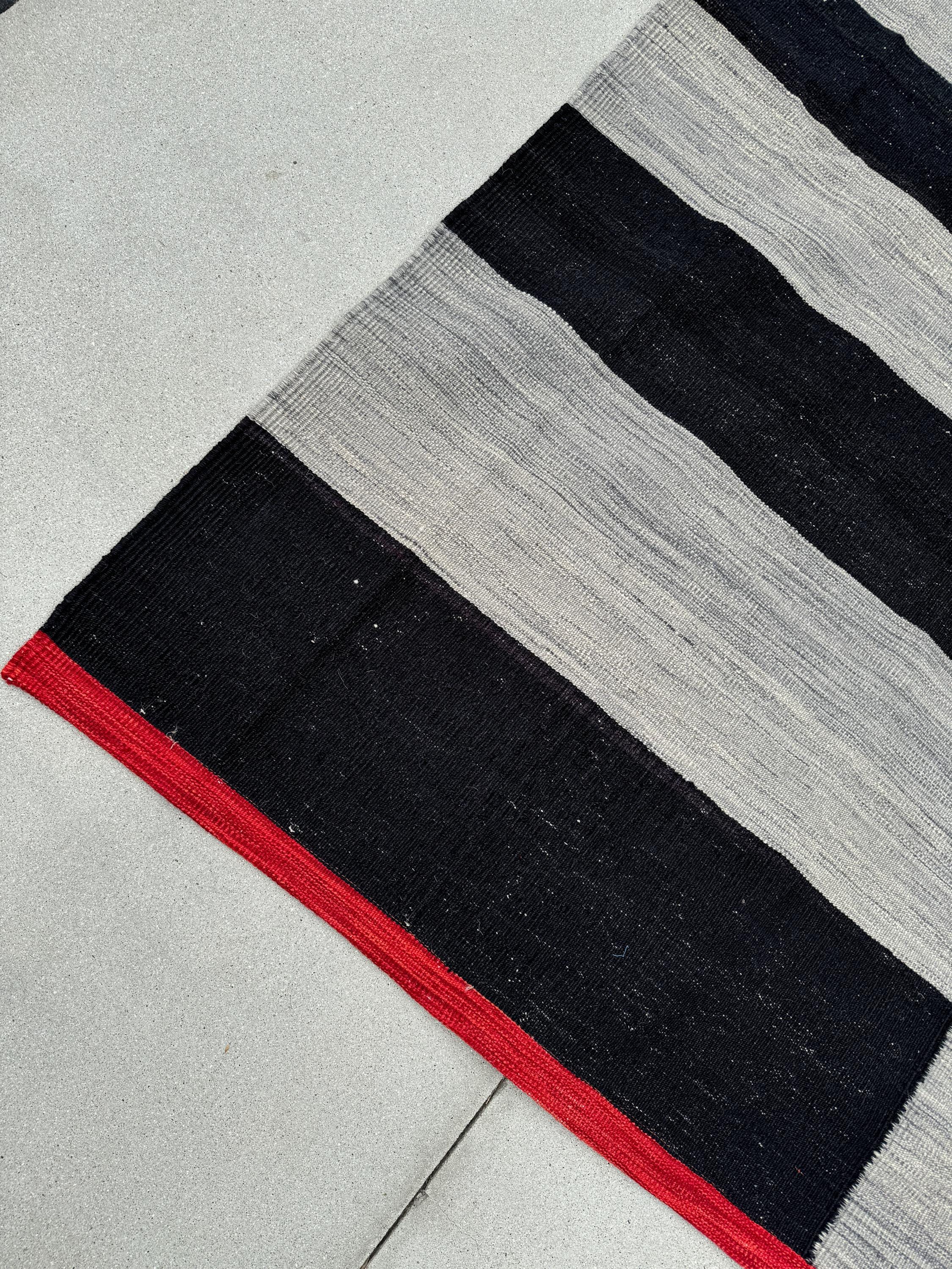 10x13 Handmade Afghan Flatwoven Kilim Rug | Black Grey Red | Wool Handknotted Dhurrie Abstract Geometric Geometric Abstract Art-Centric