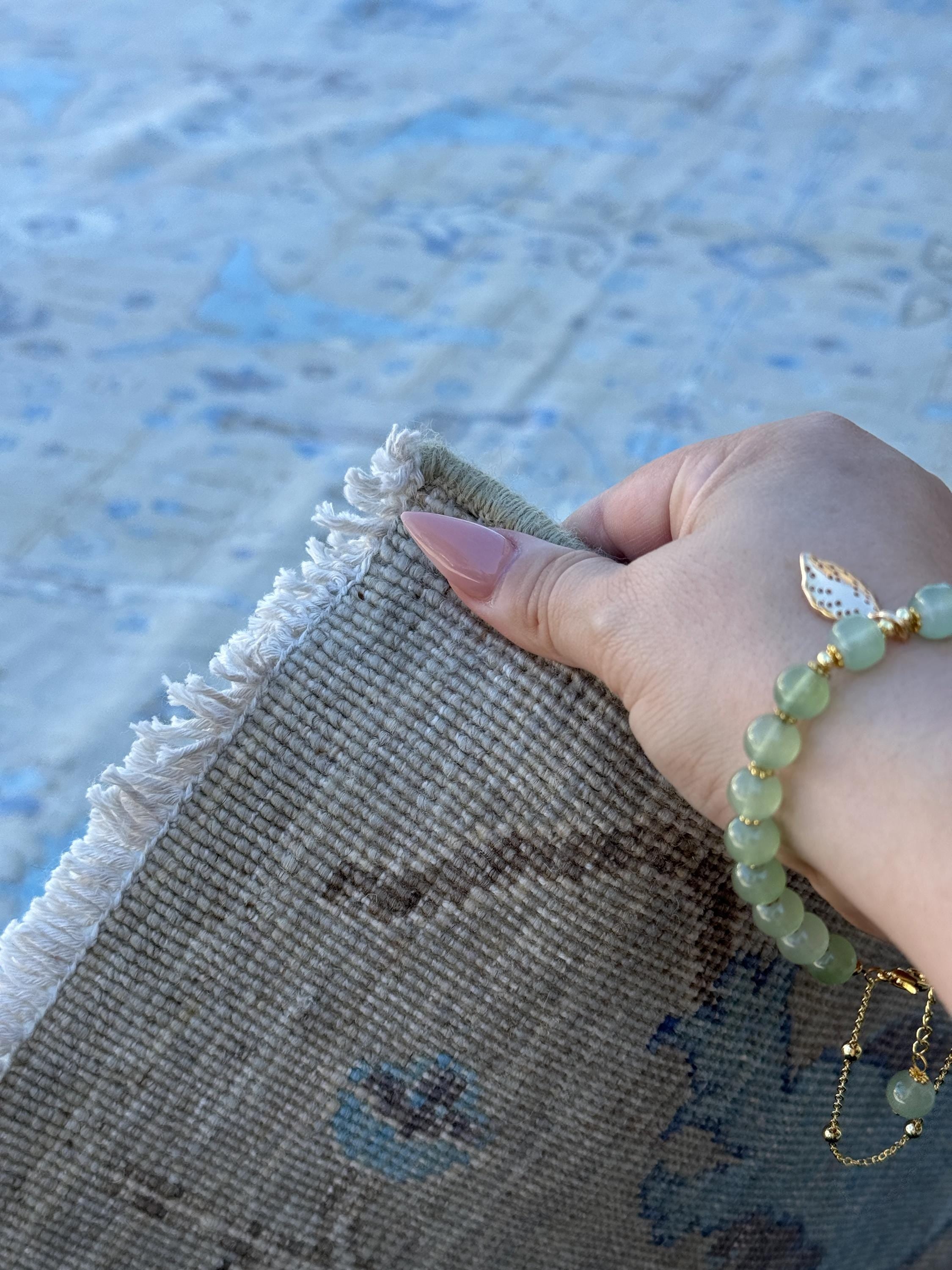 10x14 Handmade Afghan Wool Rug | Grey and Blue Oushak Design | Hand-Knotted Oriental Area Rug