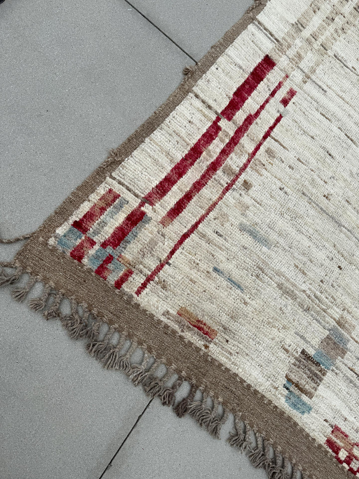 9x13 (274x396) Handmade Afghan Moroccan Rug | Cream White Ivory Grey Gray Crimson Blood Red Beige Tan Brown Sky Denim Powder Blue Taupe Wool