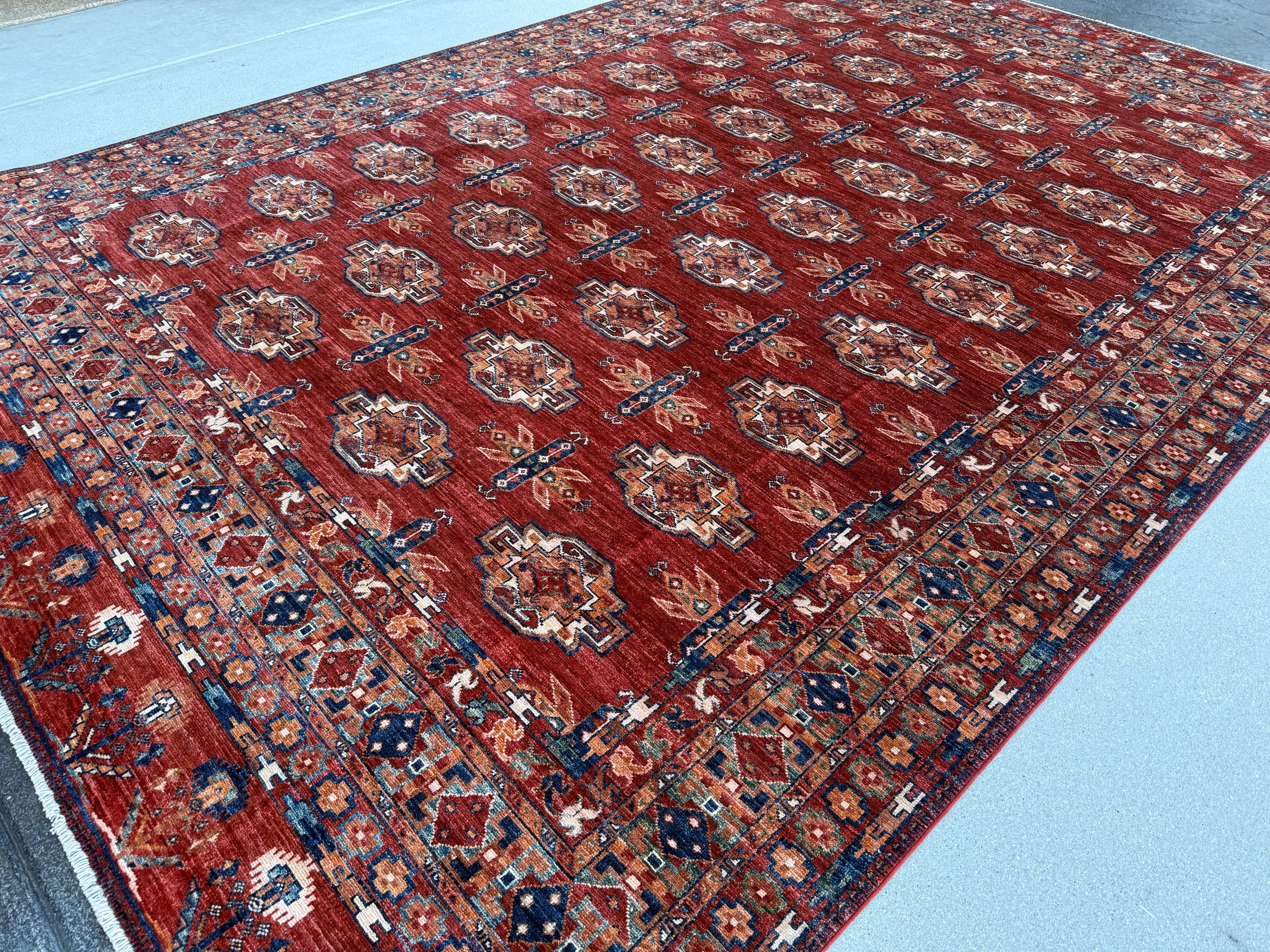 8x11 Handmade Afghan Rug | Crimson Blood Red Denim Midnight Blue Teal Saffron Gold Cream Ivory Beige White Coral Burnt Orange Carmel Brown