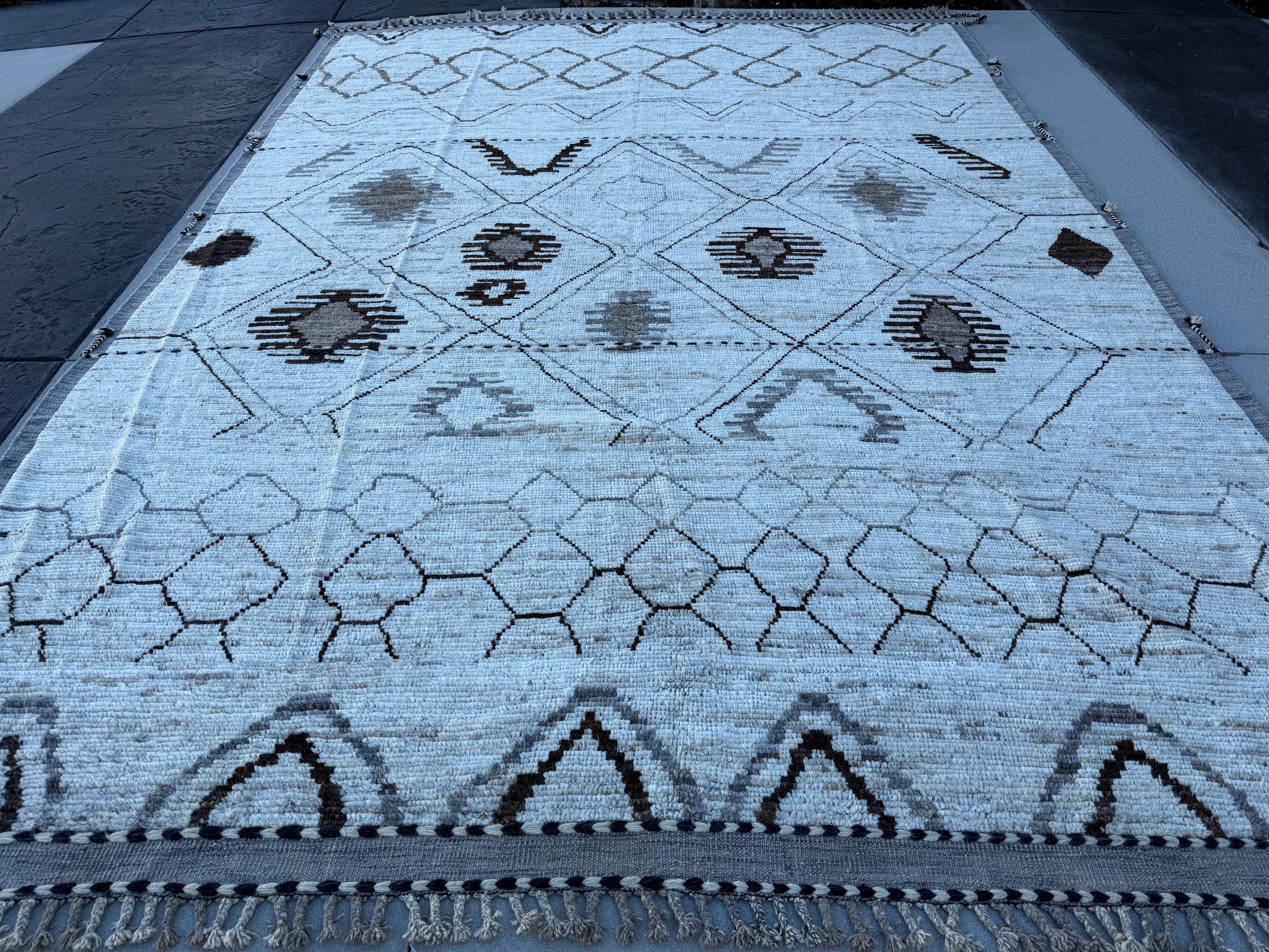 10x15 Handmade Afghan Moroccan Rug | Ivory Cream Light Charcoal Gray Dark Brown Taupe | Berber Beni Ourain Mrirt Boujad Azilal Taznakht