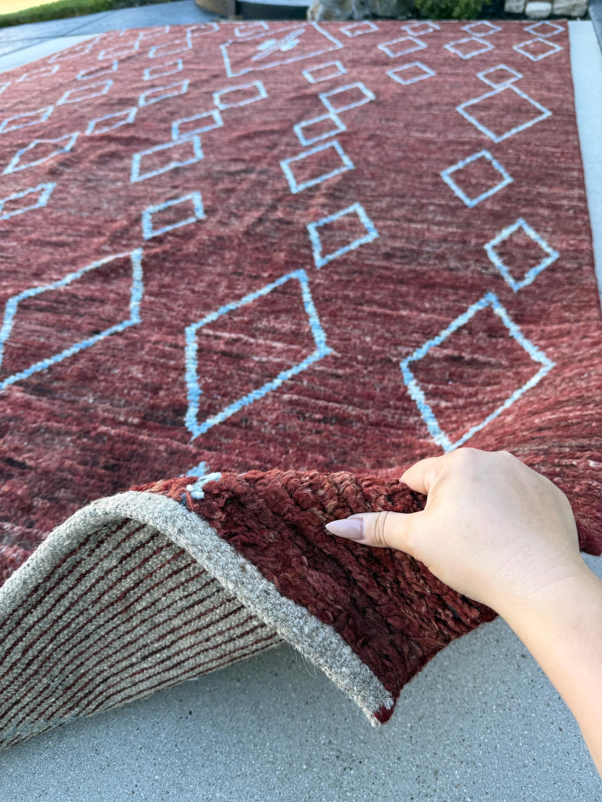 10x14 Handmade Afghan Moroccan Rug | Deep Rust Red Brown Black Soft Teal Blue | Berber Beni Ourain Turkish Oushak Wool Tribal Plush Flokati