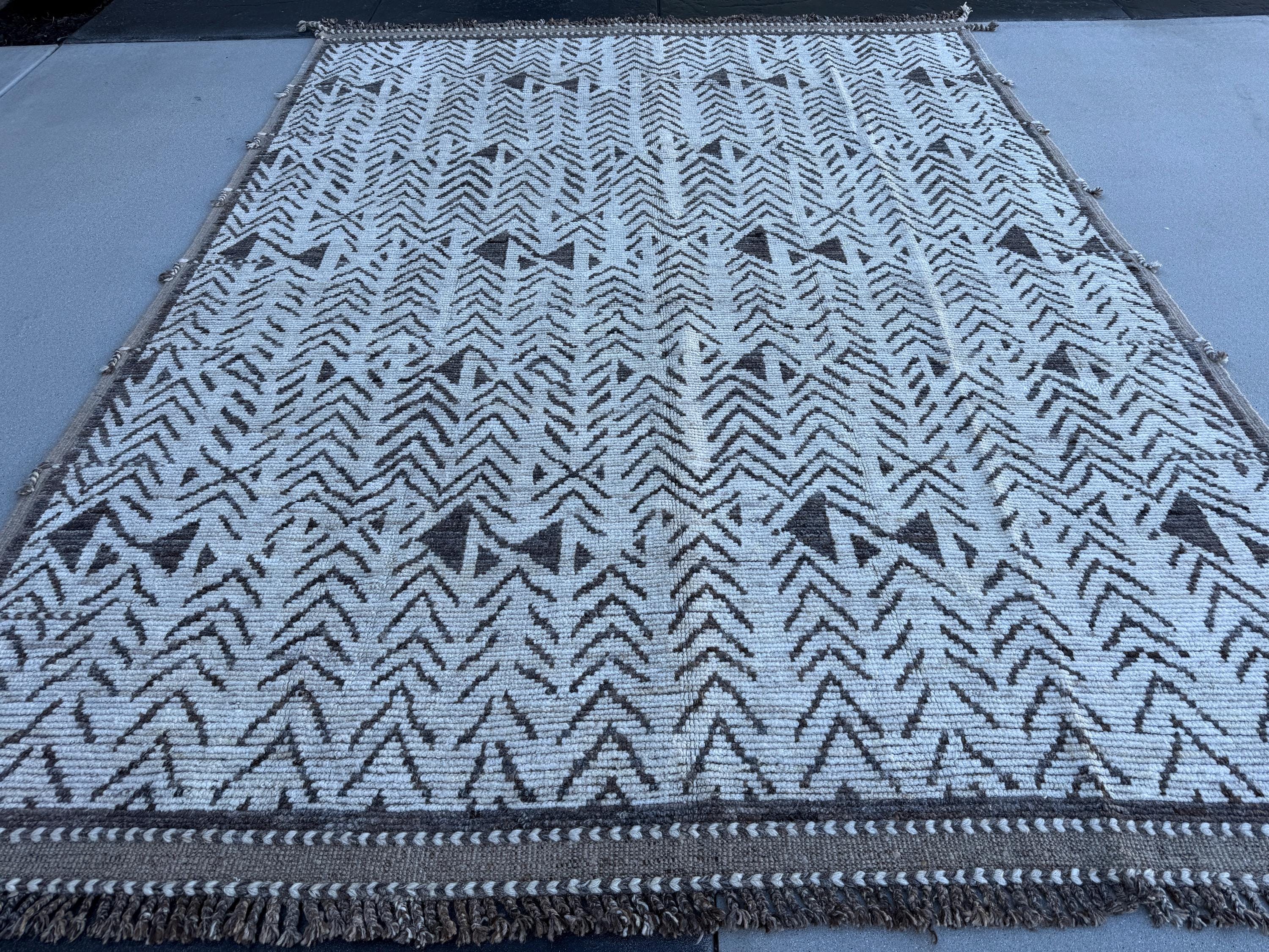 8x11-9x11-9x12 Handmade Afghan Moroccan Rug | Neutral Ivory Cream Taupe Charcoal Gray Beige | Berber Beni Ourain Flokati Boho Handwoven Wool