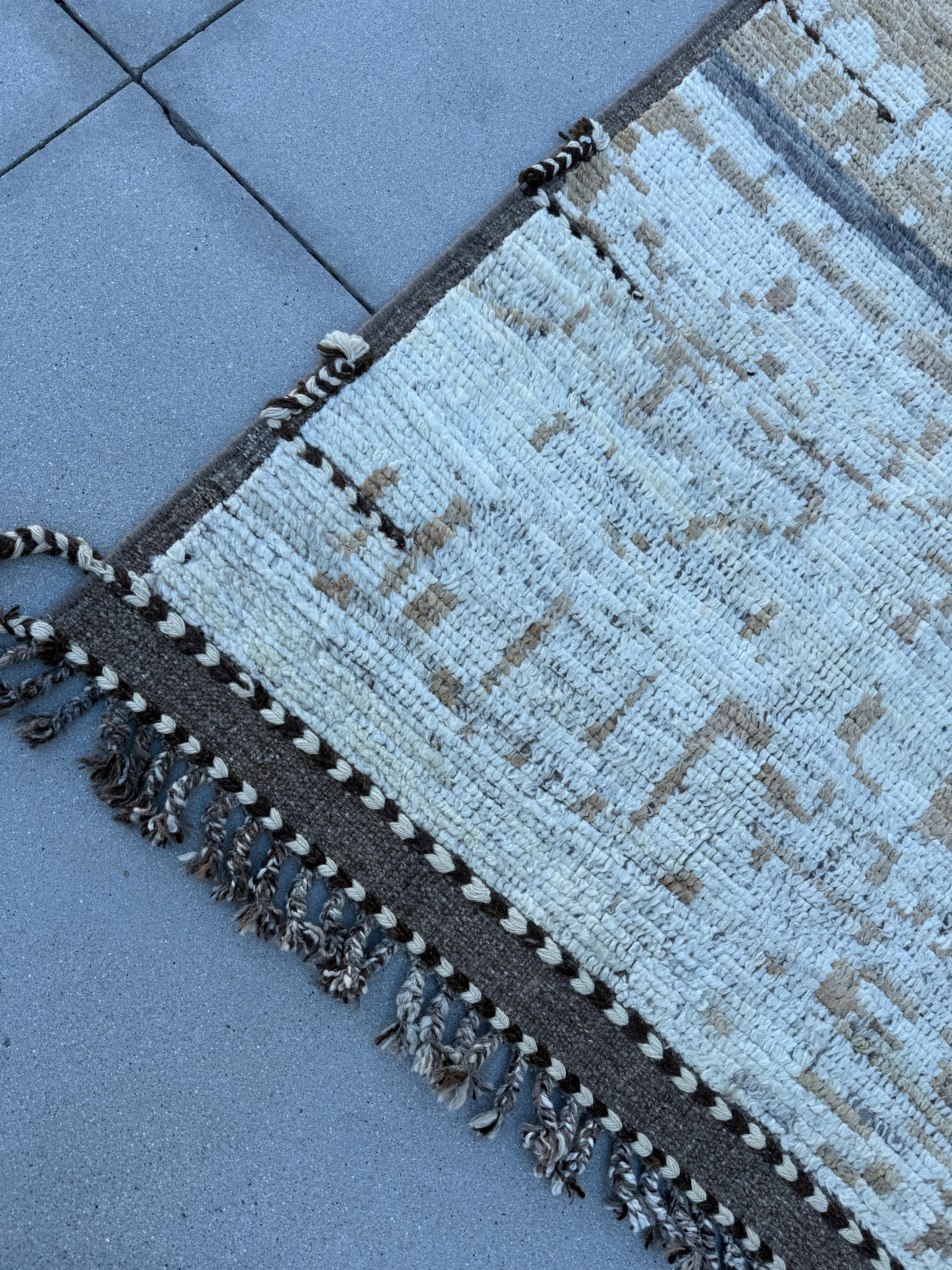 8x11 Handmade Afghan Moroccan Rug | Ivory Cream Light Brown Taupe Charcoal Gray Sand Beige | Earth Berber Beni Plush Turkish Wool Oushak