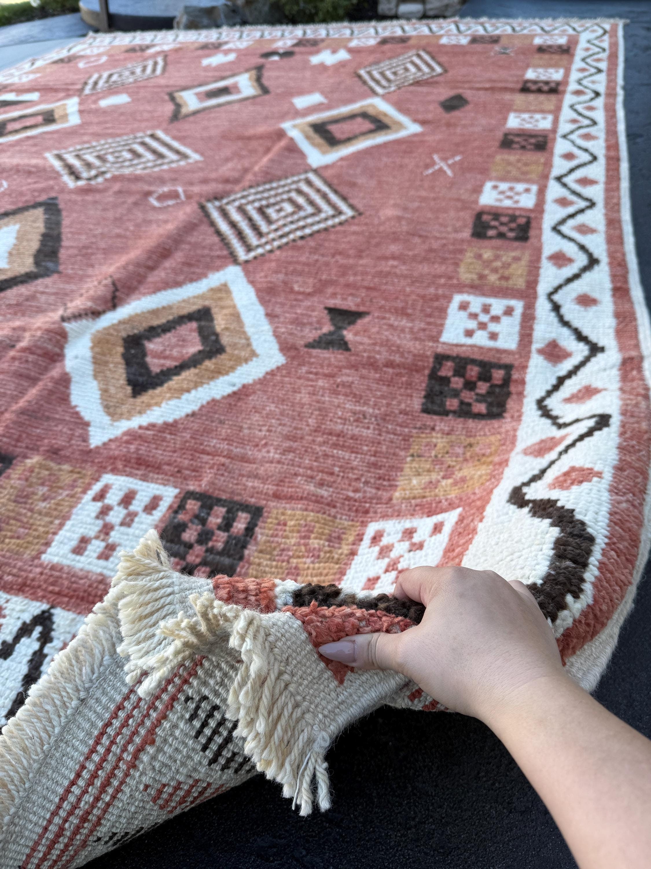 10x14 Handmade Afghan Moroccan Rug | Terracotta Burnt Sienna Peanut Brown Ivory Cream Charcoal Black | Handwoven Tribal Wool Handknotted