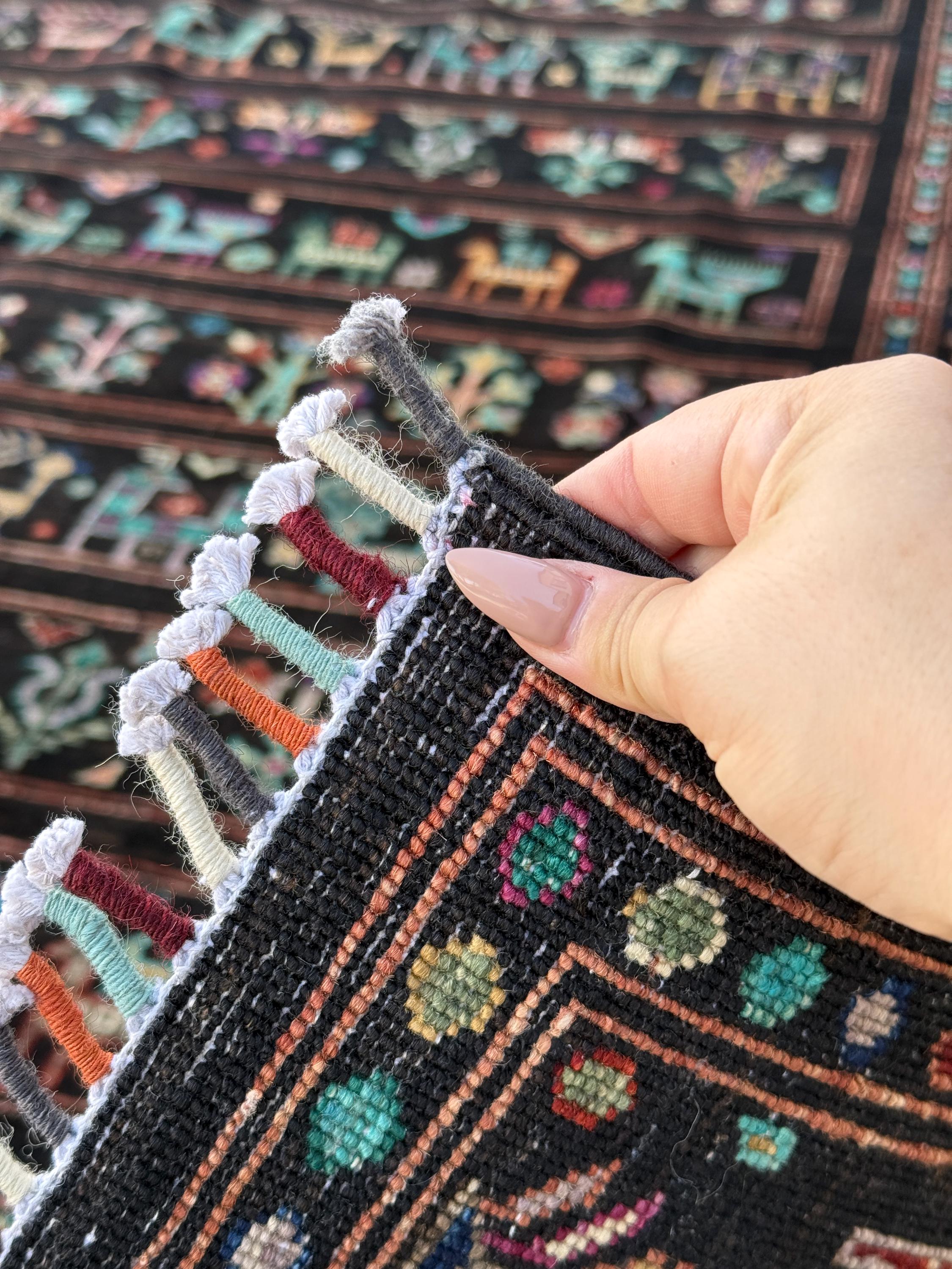 7x10 Handmade Afghan Rug | Black Turquoise Coral Red Soft Pink Golden Yellow Lavender Mint Sage Green Navy Blue Ivory Cream Burnt Orange