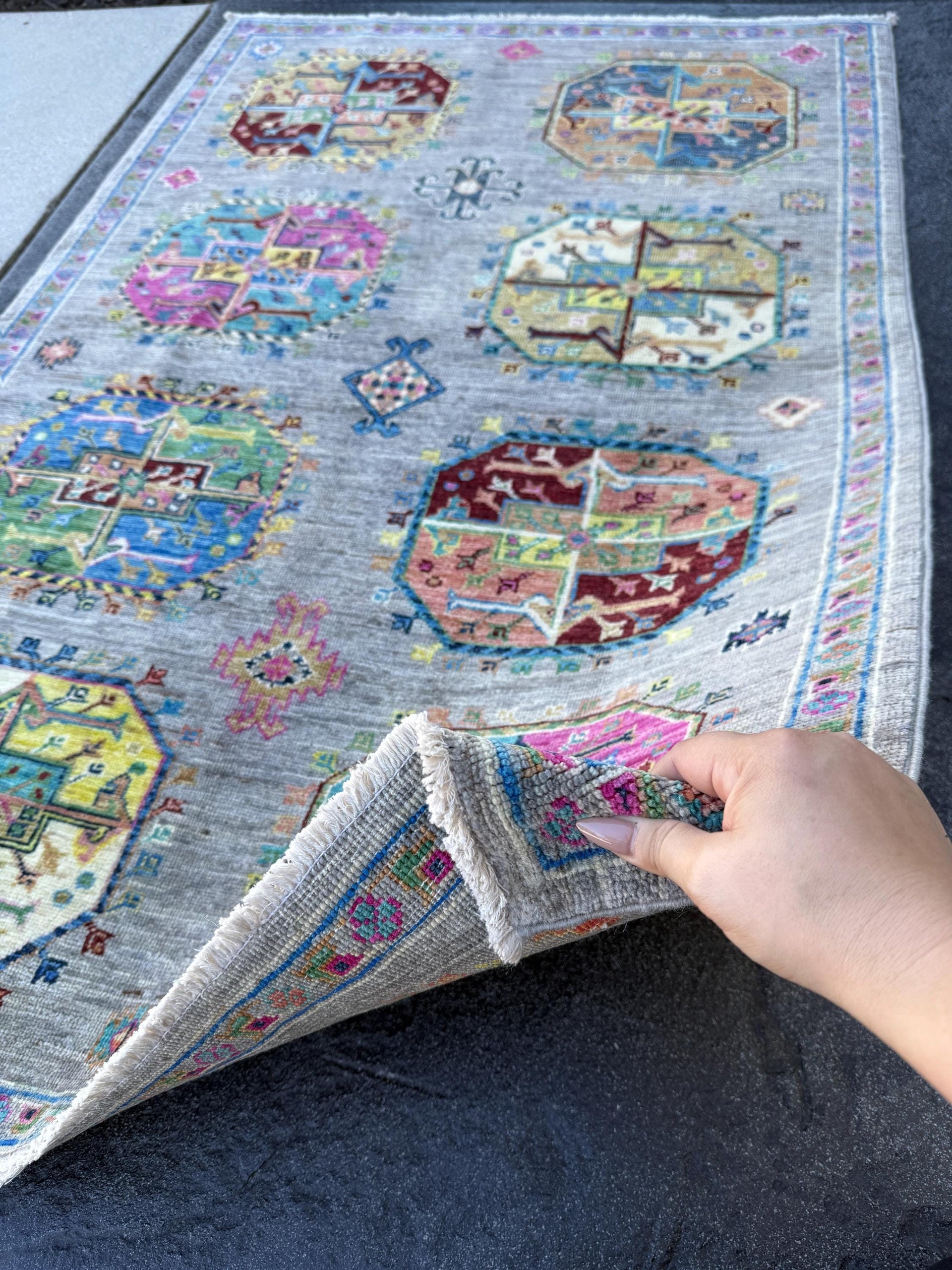 3x5~4x5 Handmade Afghan Rug | Warm Grey Plum Pink Blue Teal Turquoise Coral Orange Yellow Olive Green Cream Maroon Taupe Brown | Gabbeh Wool