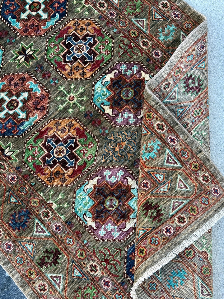 4x6 Handmade Afghan Rug | Earthy Khaki Olive Forest Green Burgundy Turquoise Navy Blue Lavender Purple Orange White Cream Brown Gabbeh Wool