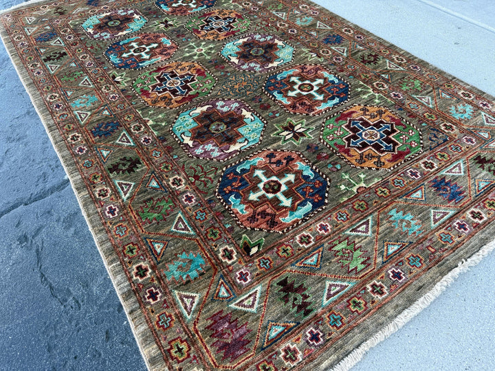 4x6 Handmade Afghan Rug | Earthy Khaki Olive Forest Green Burgundy Turquoise Navy Blue Lavender Purple Orange White Cream Brown Gabbeh Wool