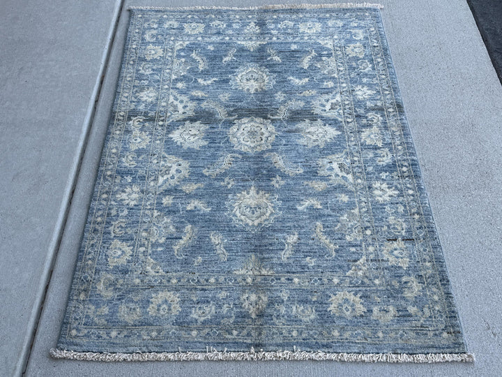 3x4 Handmade Afghan Rug | Distressed Blue Ivory Beige Light Grey Gold | Gabbeh Wool Handknotted Tribal Persian Boho Handwoven Traditional