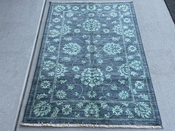 3x4~3x5 Handmade Afghan Rug | Distressed Denim Slate Blue Teal Mint Green Gabbeh Wool Handknotted Tribal Persian Boho Handwoven Traditional