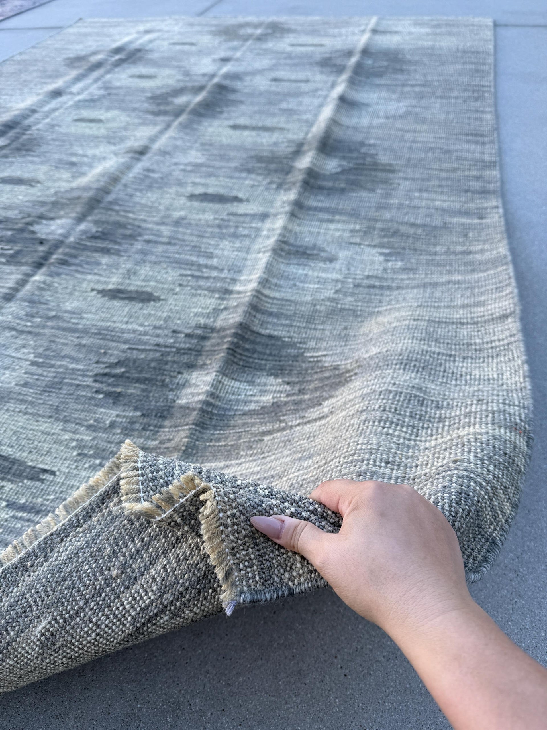 7x10 Handmade Afghan Kilim Rug | Muted Neutral Charcoal Gray Grey Ivory | Wool Handknotted Boho Moroccan Flatwoven Low-Pile Flatweave